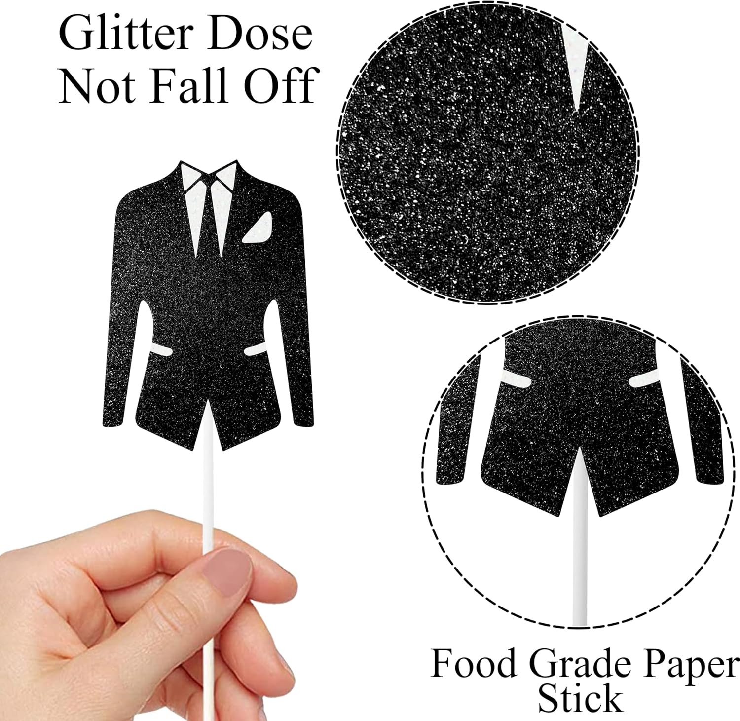 Wholesale 12Pcs Glitter Bridal Shower Cupcake Toppers White Tulle Dress Black Tuxedo for Bride Groom Engagement Wedding Party Decorations Supplier