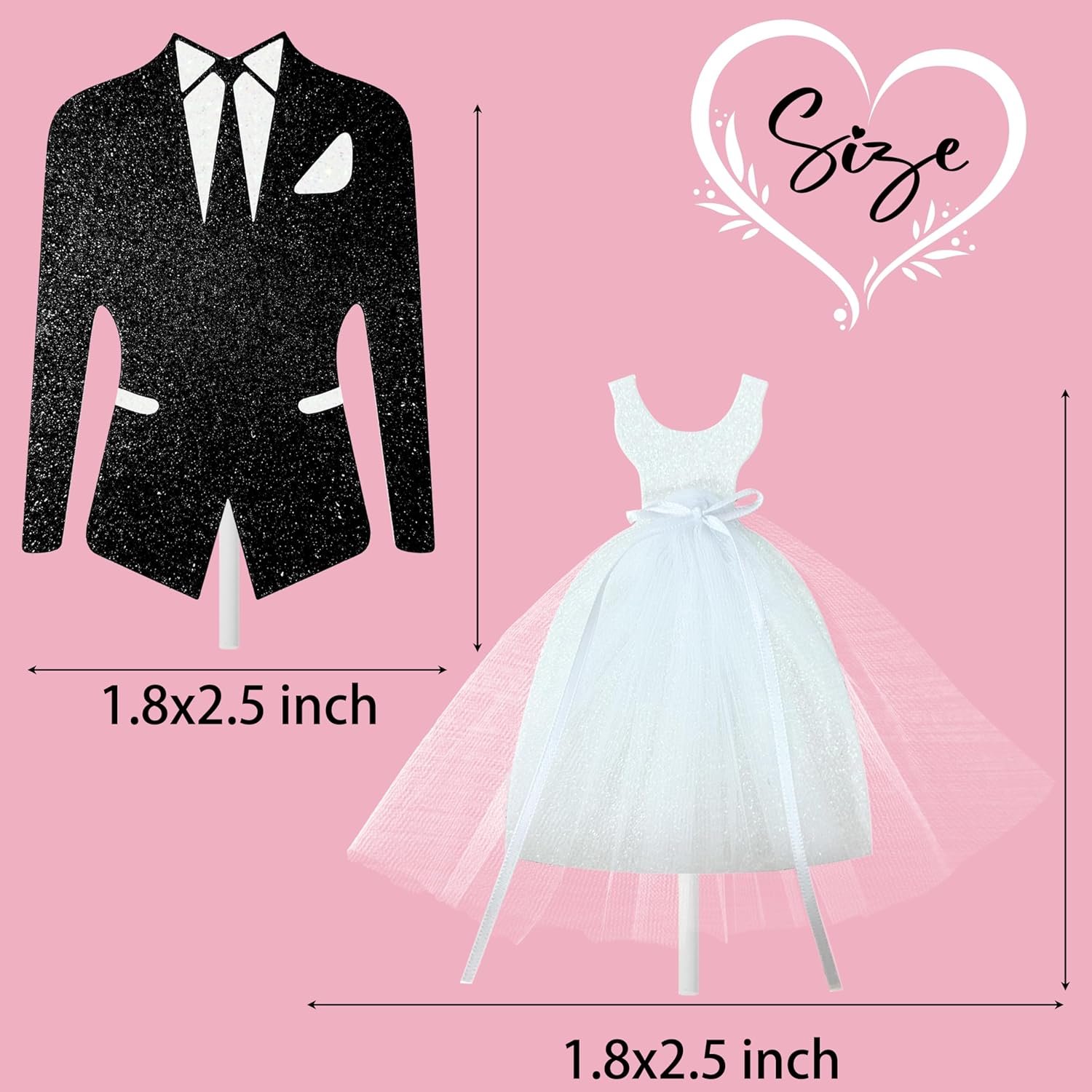 Wholesale 12Pcs Glitter Bridal Shower Cupcake Toppers White Tulle Dress Black Tuxedo for Bride Groom Engagement Wedding Party Decorations Supplier