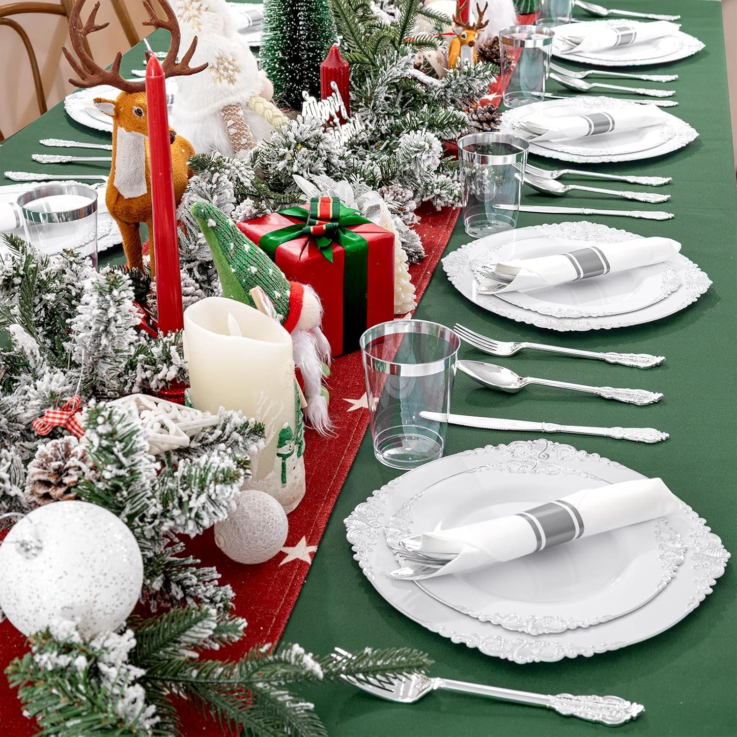 Wholesale 350PCS Silver Plastic Plates and Pre-Rolled Napkins for 50 Guests Disposable Dinnerware Set 100 Silver Plates 150 Silver Silverware 50 Cups 50 Napkins for Christmas Supplier Wholesale 350PCS Silver Plastic Plates and Pre-Rolled Napkins for 50 Guests Disposable Dinnerware Set 100 Silver Plates 150 Silver Silverware 50 Cups 50 Napkins for Christmas Supplier