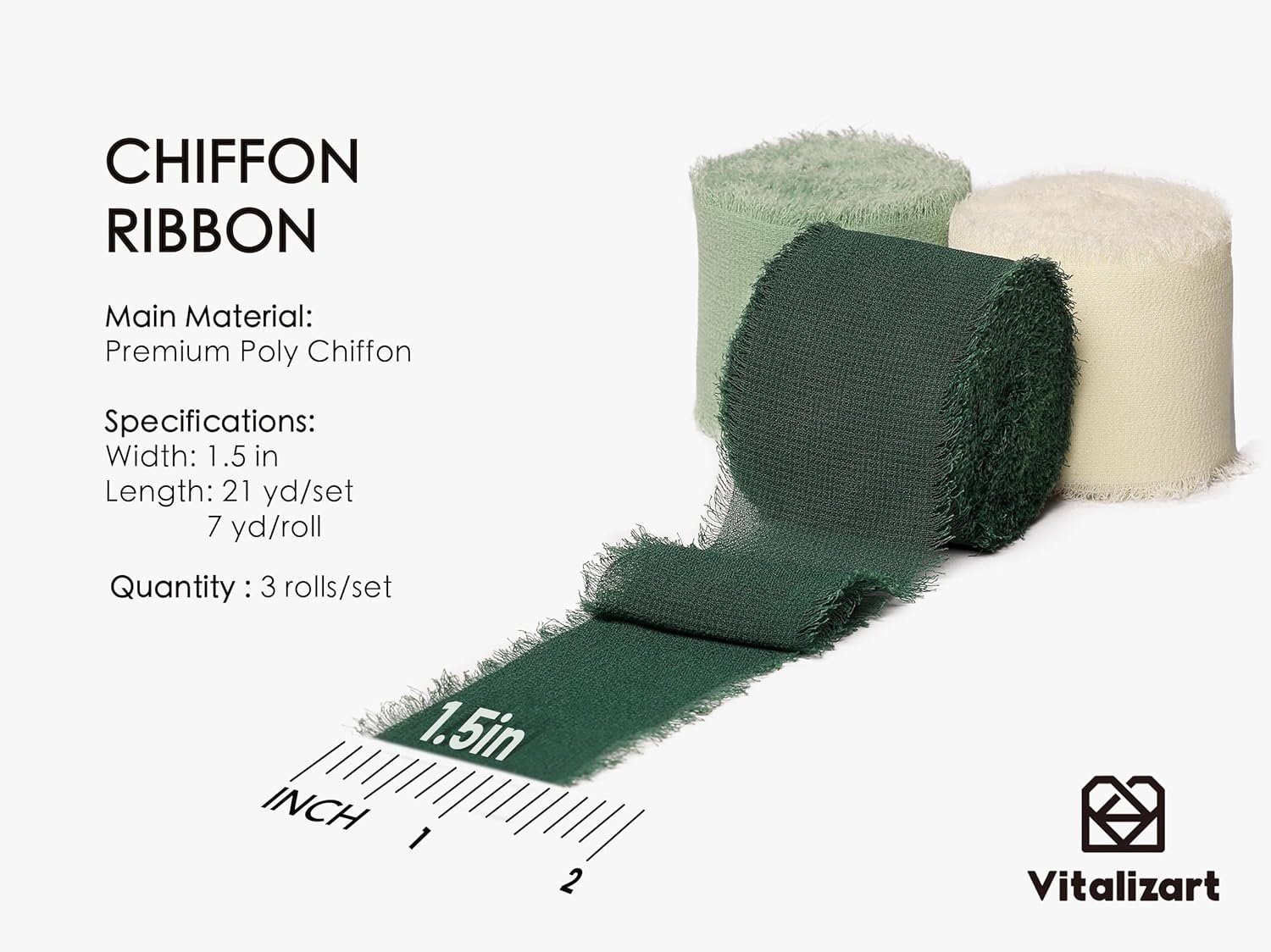 Wholesale Handmade Chiffon Silk Ribbon Fringe Green & Cream 1.5