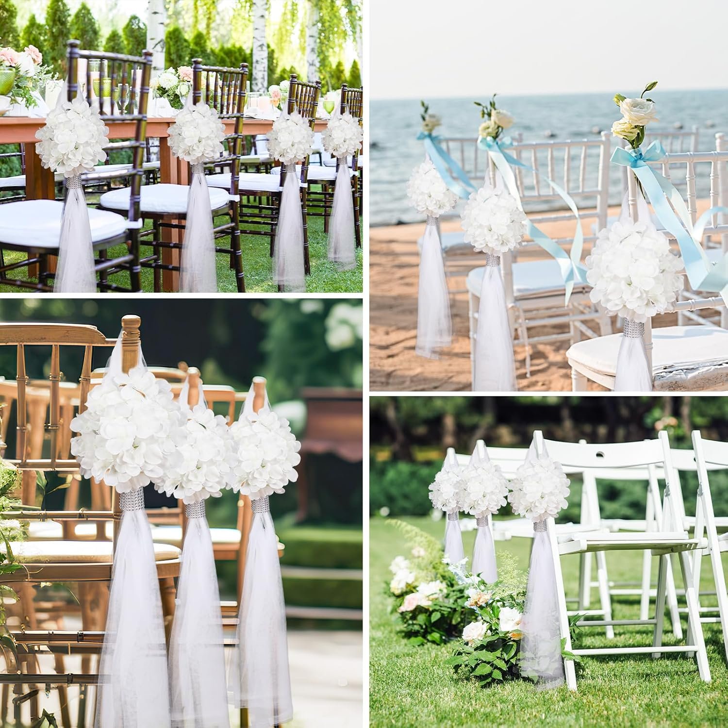 Wholesale 24 Set Large Hydrangea Gardenia Flowers with Long Tulle Tails 31.5 Inch Church Chair Aisle Pew Wedding Decorations for Bridal Shower Reception Birthday Anniversary Supplier