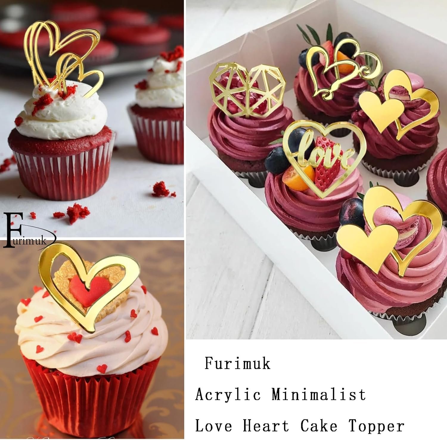 Wholesale 27 Pcs Love Heart Acrylic Cupcake Toppers Minimalist Gold Cake Decorations for Valentine's Day Anniversary Engagement Birthday Wedding Parties Supplier