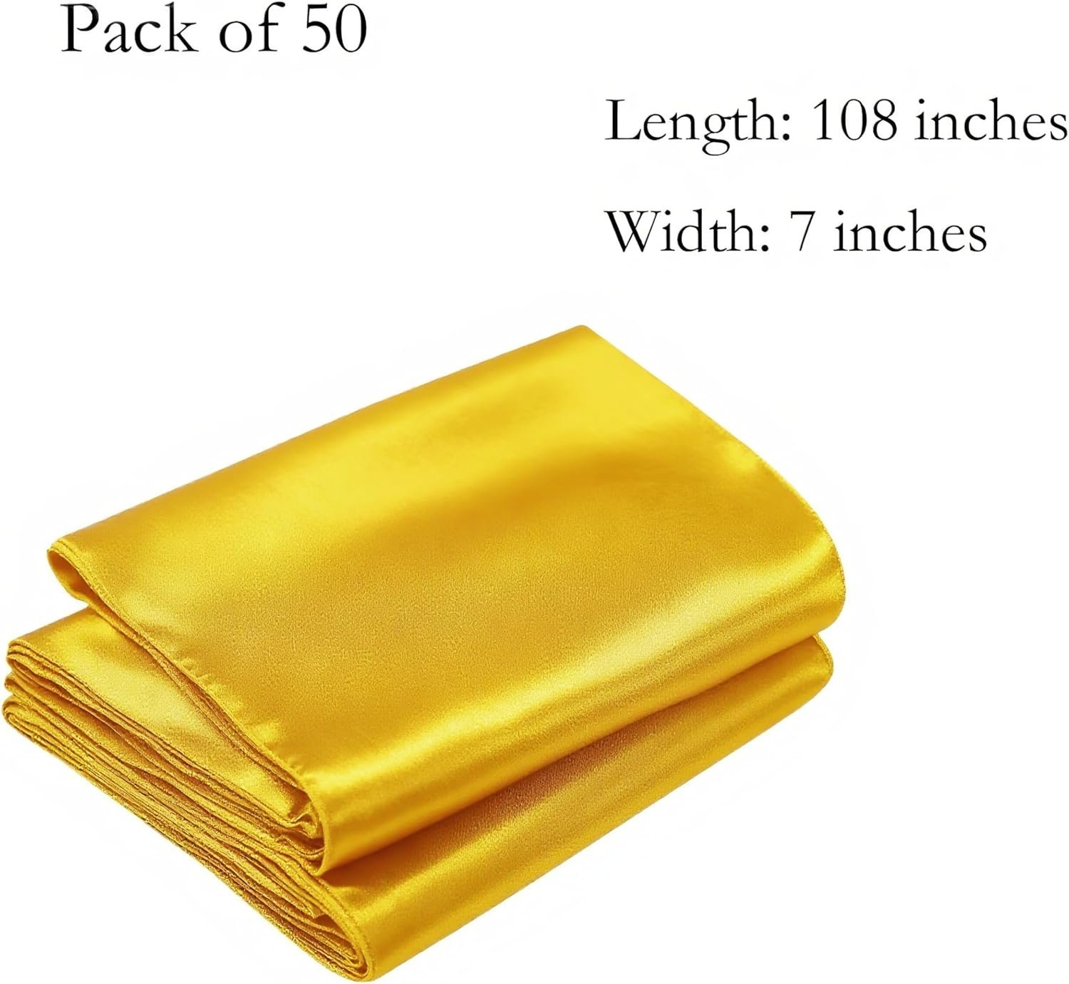 Wholesale Pack of 50 Gold Wedding Satin Chair Sashes Bows 7x108 Inch Ribbon Fabric Bands for Banquet Party Hotel Restaurant Ceremony Event Chairs Knots Ties Decorations Supplier