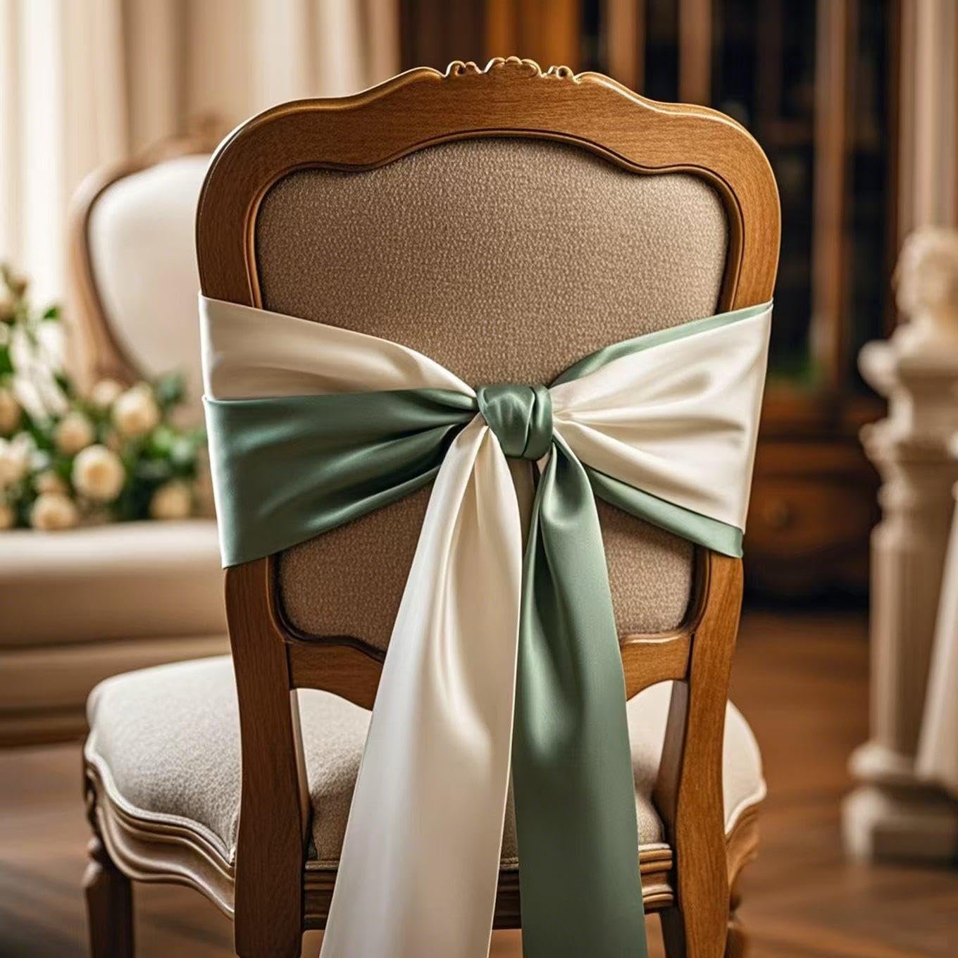 Wholesale Pack of 50 Gold Wedding Satin Chair Sashes Bows 7x108 Inch Ribbon Fabric Bands for Banquet Party Hotel Restaurant Ceremony Event Chairs Knots Ties Decorations Supplier