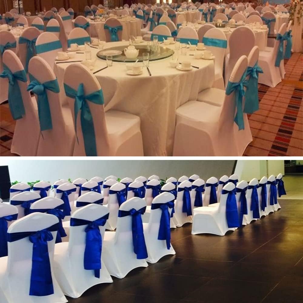 Wholesale Pack of 50 Gold Wedding Satin Chair Sashes Bows 7x108 Inch Ribbon Fabric Bands for Banquet Party Hotel Restaurant Ceremony Event Chairs Knots Ties Decorations Supplier