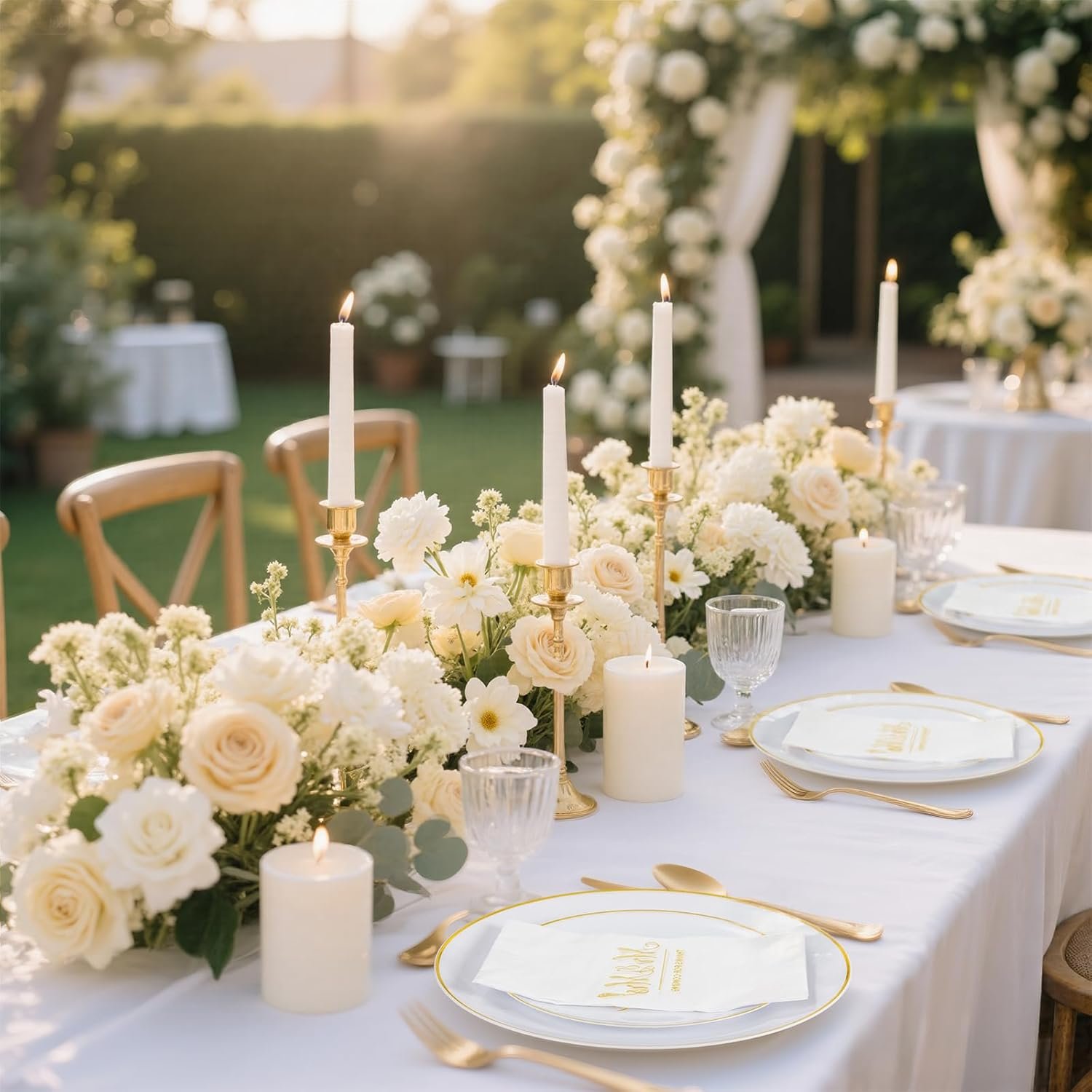 Wholesale Mr and Mrs Wedding Plastic Plates and Napkins Set for 25 Guests Includes 25 Dinner Plates 25 Dessert Plates 25 Cups 25 Napkins 25 Gold Cutlery for Bridal Shower Engagement Party Decor Supplier