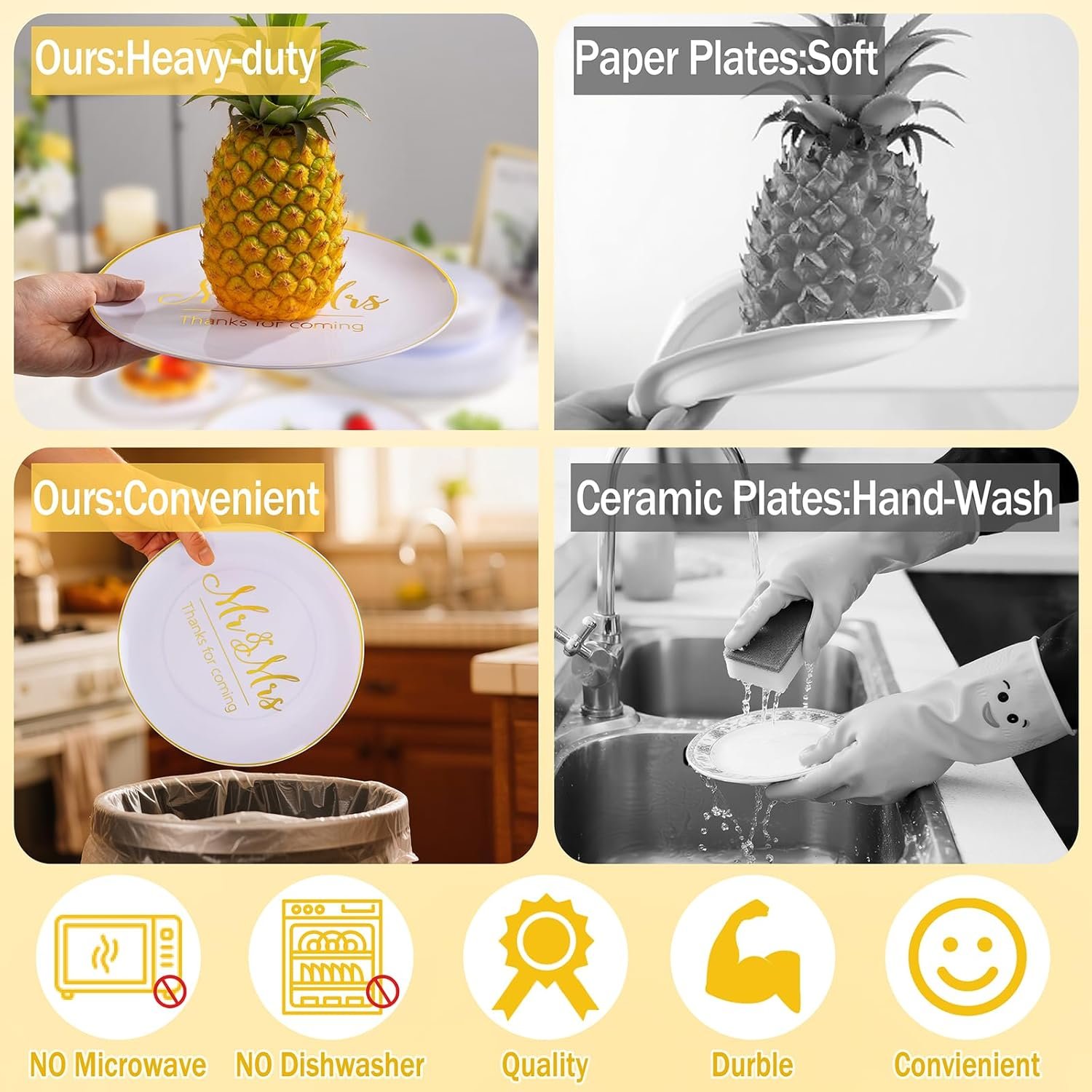 Wholesale Mr and Mrs Wedding Plastic Plates and Napkins Set for 25 Guests Includes 25 Dinner Plates 25 Dessert Plates 25 Cups 25 Napkins 25 Gold Cutlery for Bridal Shower Engagement Party Decor Supplier