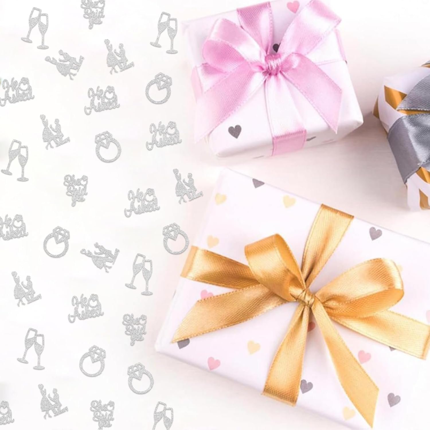 Wholesale 150 PCS Silver Glitter He Asked She Said Yes Engagement Confetti Diamond Ring Table Scatter for Bridal Shower Wedding Parties Supplier