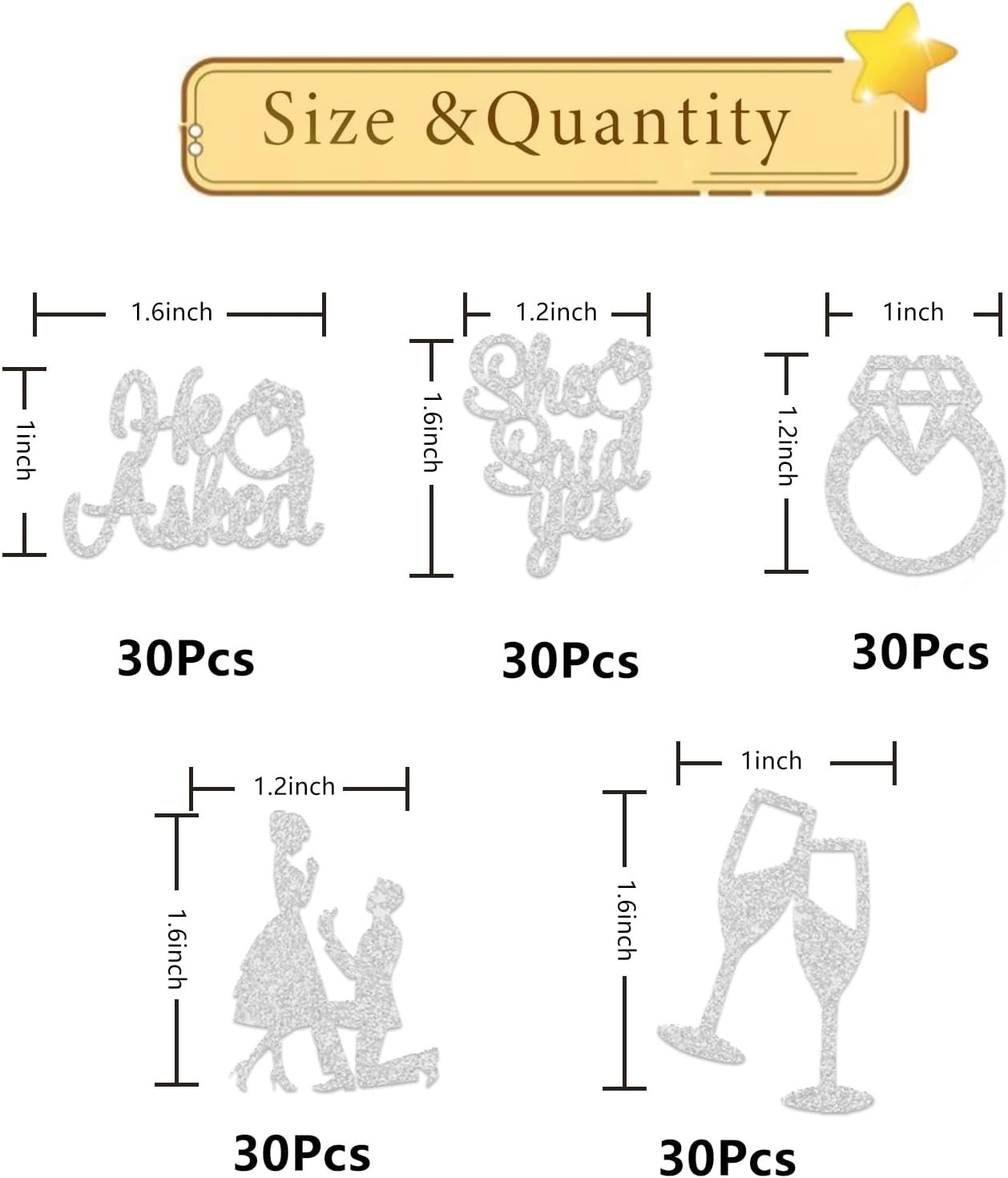 Wholesale 150 PCS Silver Glitter He Asked She Said Yes Engagement Confetti Diamond Ring Table Scatter for Bridal Shower Wedding Parties Supplier