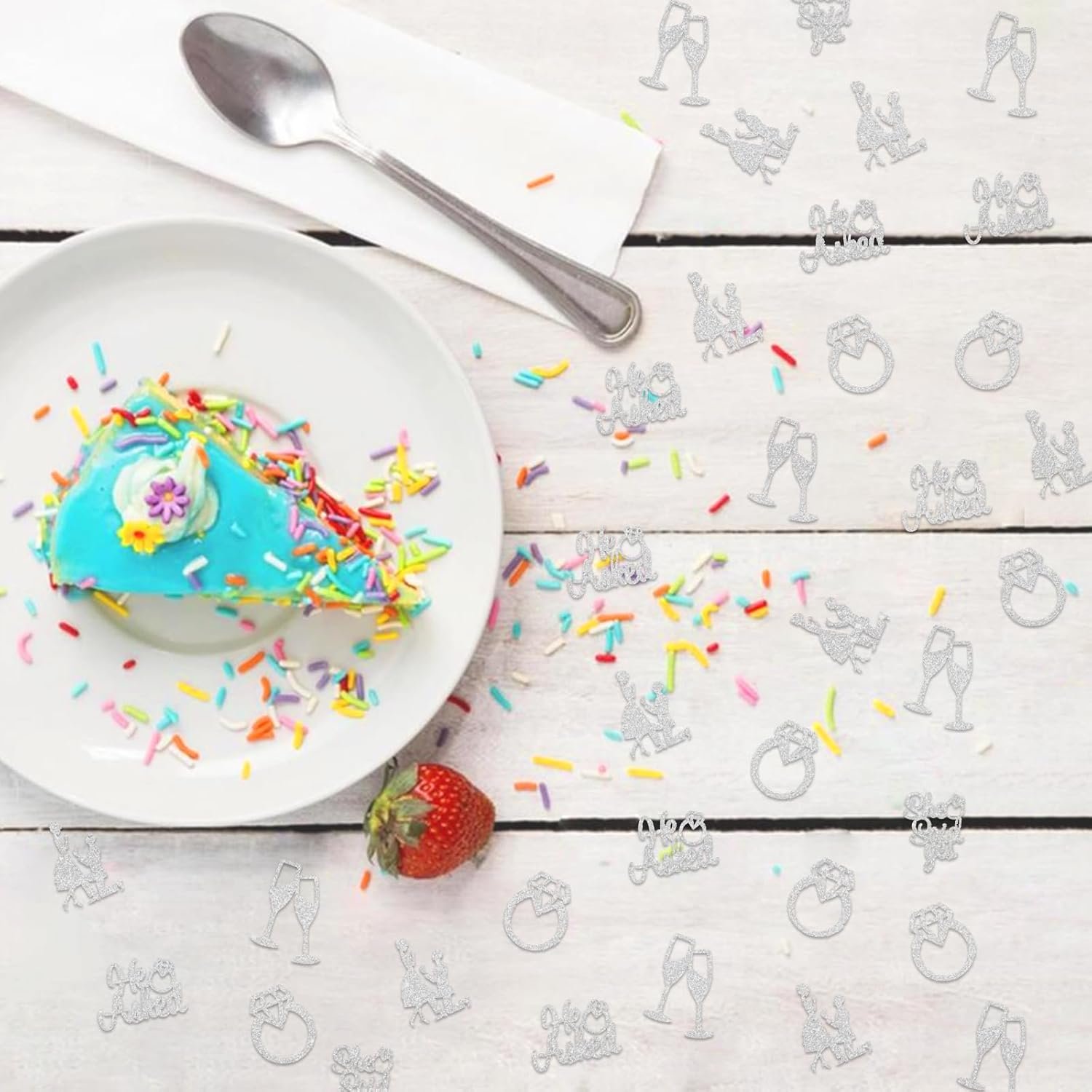 Wholesale 150 PCS Silver Glitter He Asked She Said Yes Engagement Confetti Diamond Ring Table Scatter for Bridal Shower Wedding Parties Supplier