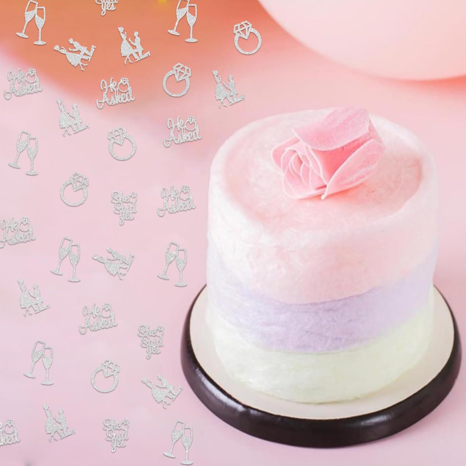 Wholesale 150 PCS Silver Glitter He Asked She Said Yes Engagement Confetti Diamond Ring Table Scatter for Bridal Shower Wedding Parties Supplier