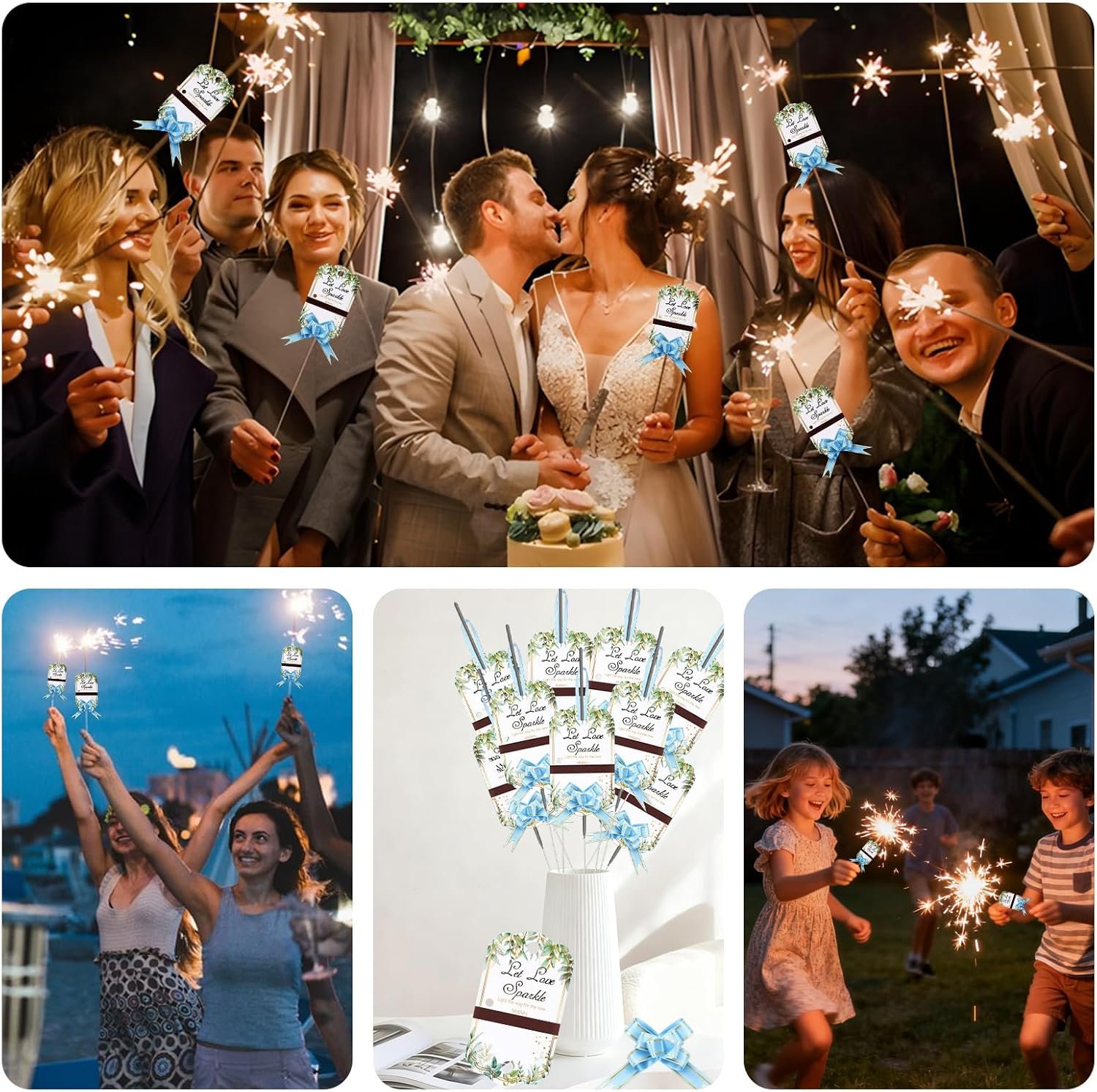 Wholesale 50pcs Lace Wedding Sparkler Tags 50pcs Pull Bows with Match Holder Striker for Send Off Exit Wedding Anniversary Graduation Birthday Engagement Events Supplier