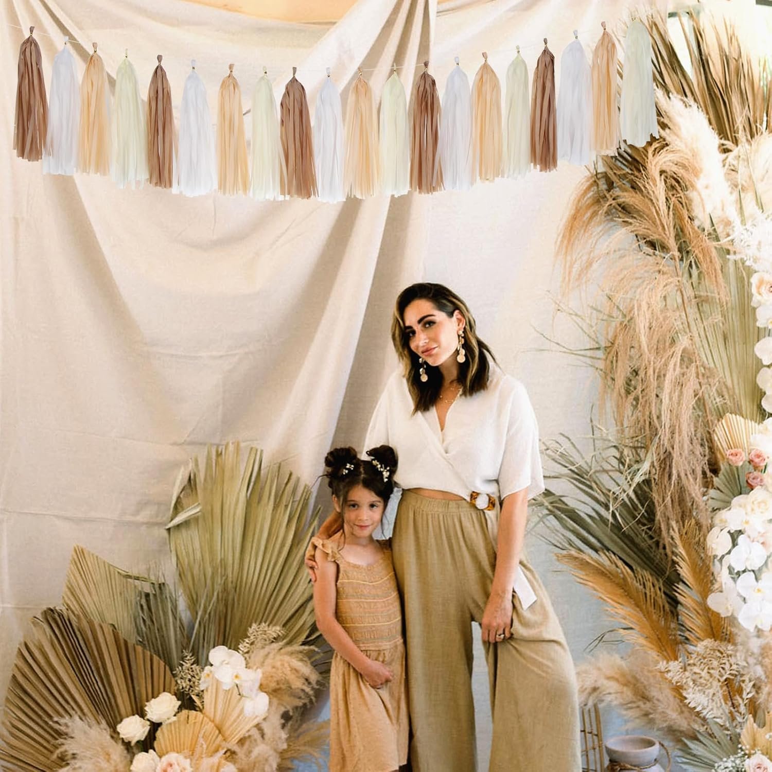 Wholesale Boho Rainbow Tassel Garland 20pcs Neutral Party Decorations for Baby Shower Birthday Wedding Bridal Engagement Bachelorette Christmas White Brown Champagne Banner Streamers Supplier