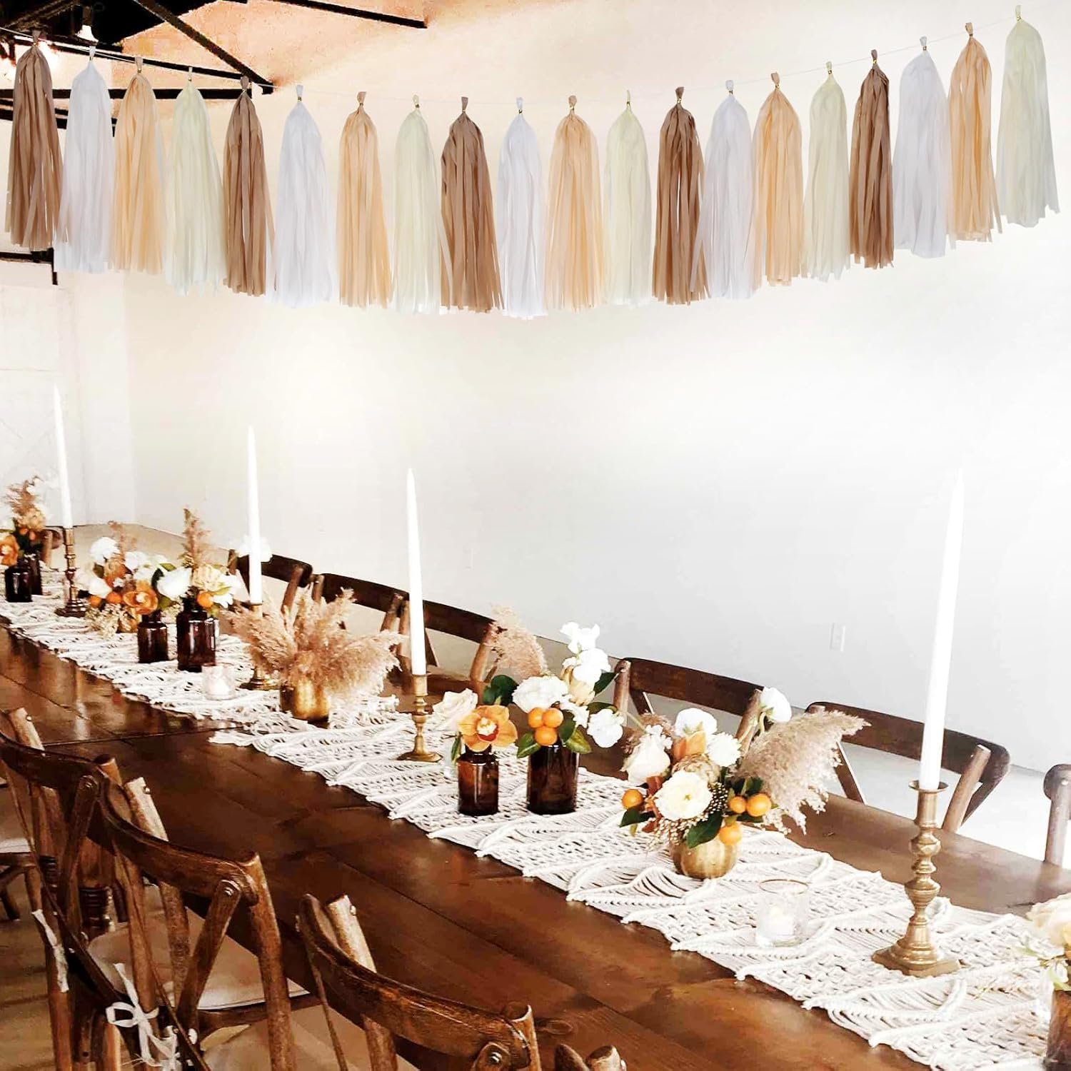 Wholesale Boho Rainbow Tassel Garland 20pcs Neutral Party Decorations for Baby Shower Birthday Wedding Bridal Engagement Bachelorette Christmas White Brown Champagne Banner Streamers Supplier