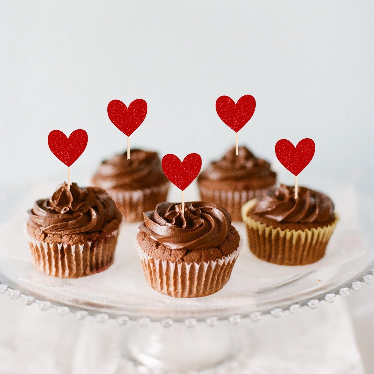 Wholesale 40 Pack Red Glitter Heart Cupcake Toppers Valentine Picks for Wedding Engagement Bridal Shower Birthday Party Cake Decorations Supplier