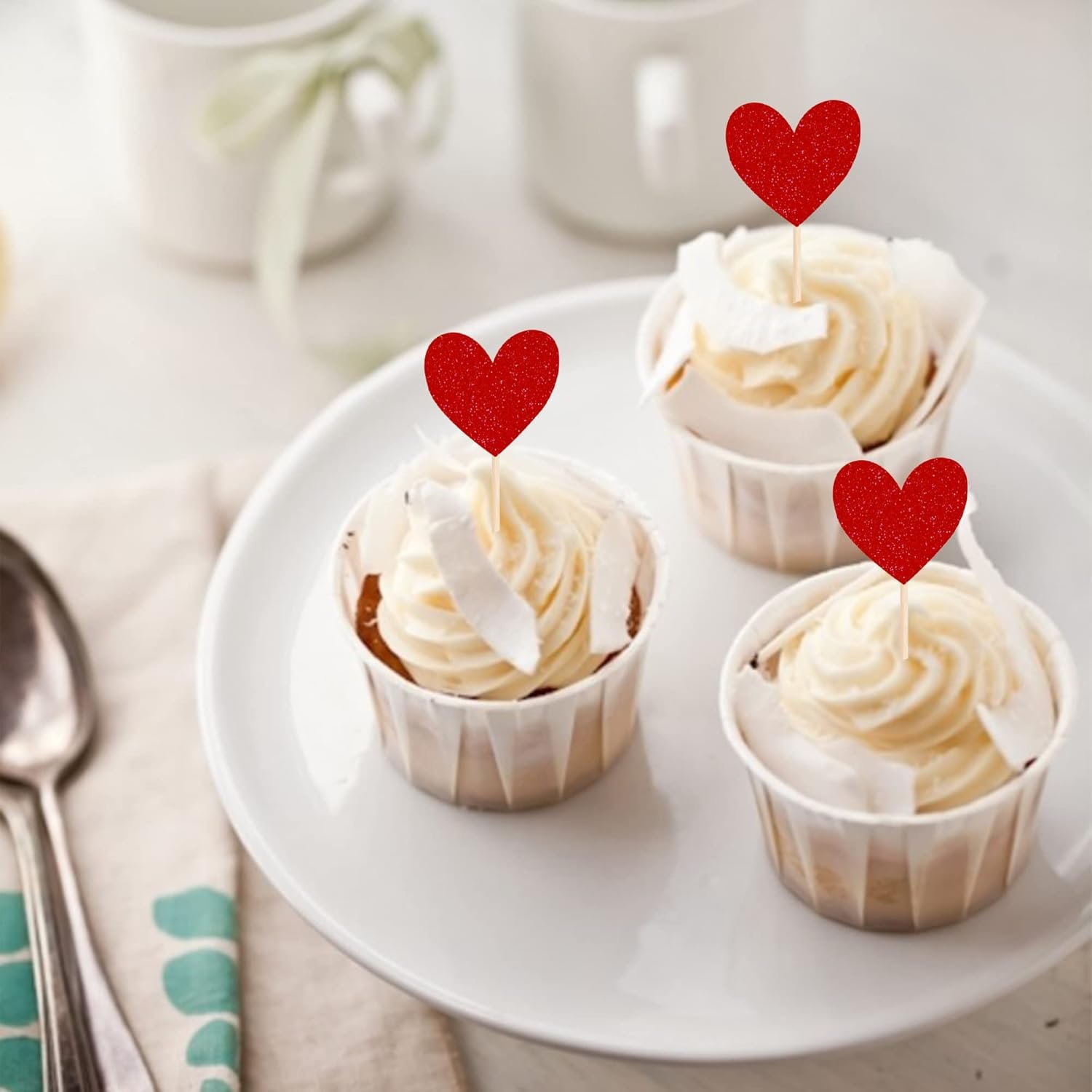 Wholesale 40 Pack Red Glitter Heart Cupcake Toppers Valentine Picks for Wedding Engagement Bridal Shower Birthday Party Cake Decorations Supplier