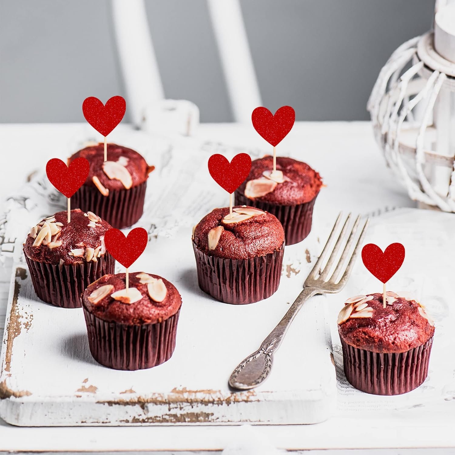 Wholesale 40 Pack Red Glitter Heart Cupcake Toppers Valentine Picks for Wedding Engagement Bridal Shower Birthday Party Cake Decorations Supplier