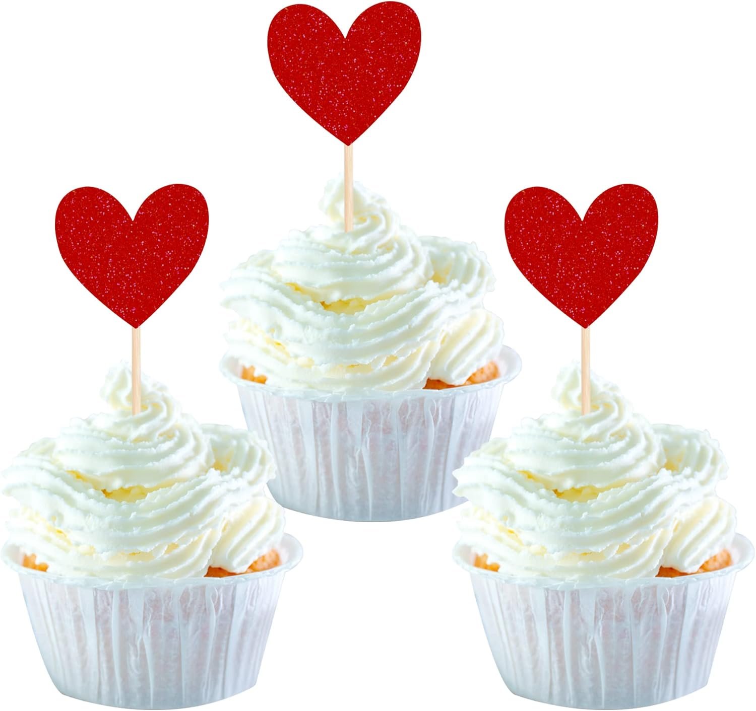Wholesale 40 Pack Red Glitter Heart Cupcake Toppers Valentine Picks for Wedding Engagement Bridal Shower Birthday Party Cake Decorations Supplier
