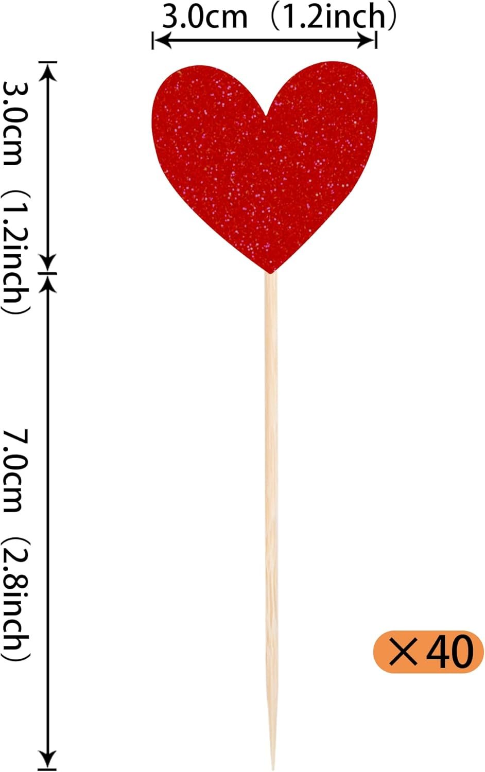 Wholesale 40 Pack Red Glitter Heart Cupcake Toppers Valentine Picks for Wedding Engagement Bridal Shower Birthday Party Cake Decorations Supplier