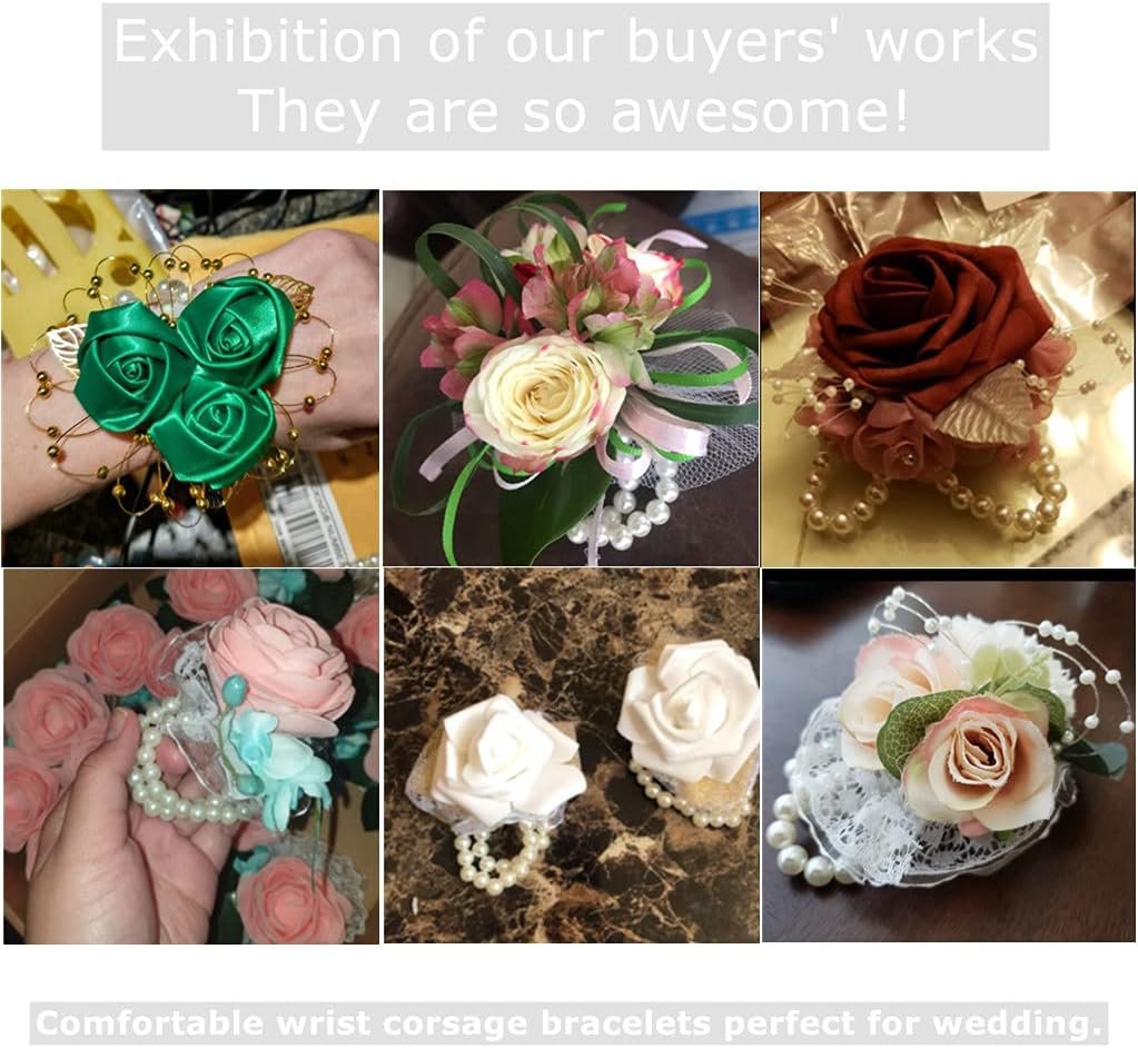 Wholesale Set of 10 Elastic Pearl Wrist Corsage Bands DIY Flower Hand Corsages Bracelets Accessories for Wedding Festival Beach Party Prom White Supplier