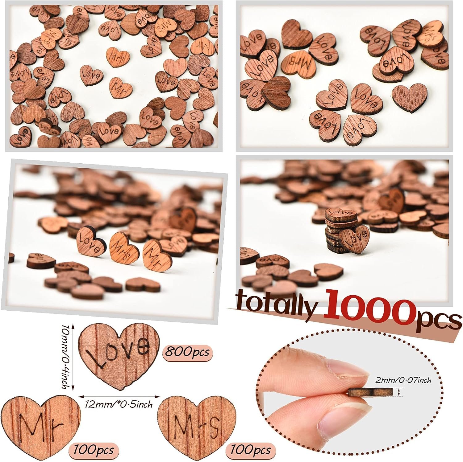 Wholesale 1000 Pcs Small Wooden Heart Confetti Rustic Valentine's Day Table Decor Mr Mrs Love Cake Topper Wedding Party Gift Cute Style Supplier