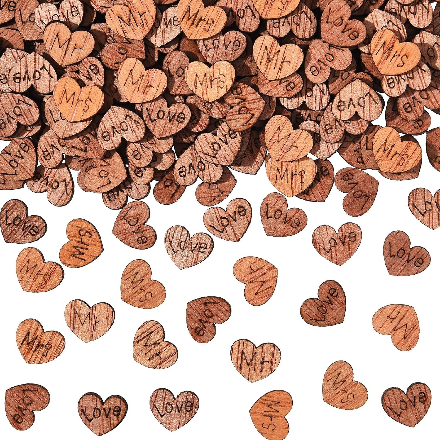 1000 Pcs Valentine's Day Wooden Heart Confetti Small Rustic Valentine Table Decorations Mr Mrs Love Cake Decoration Valentine Gift for Wedding Party Table Cake Decor(Cute Style)