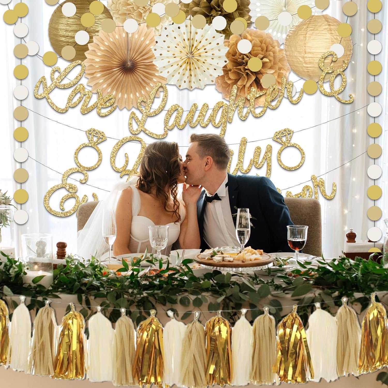 Wholesale Champagne Gold Sage Bridal Shower Decorations with Love Laughter Happily Ever After Banner for Wedding Bachelorette Parties Supplier