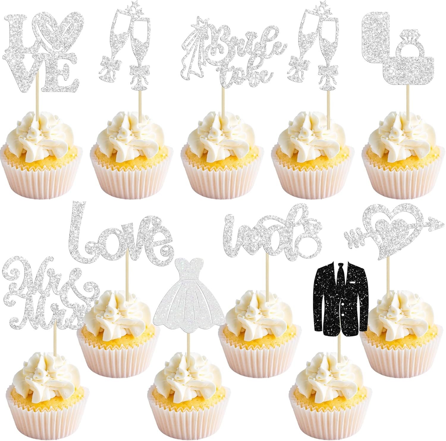 Wholesale 30Pcs Glitter Diamond Ring Bride to Be Cupcake Toppers Love I Do Picks for Miss to Mrs Bridal Shower Wedding Engagement Bachelorette Party Decorations Silver Supplier