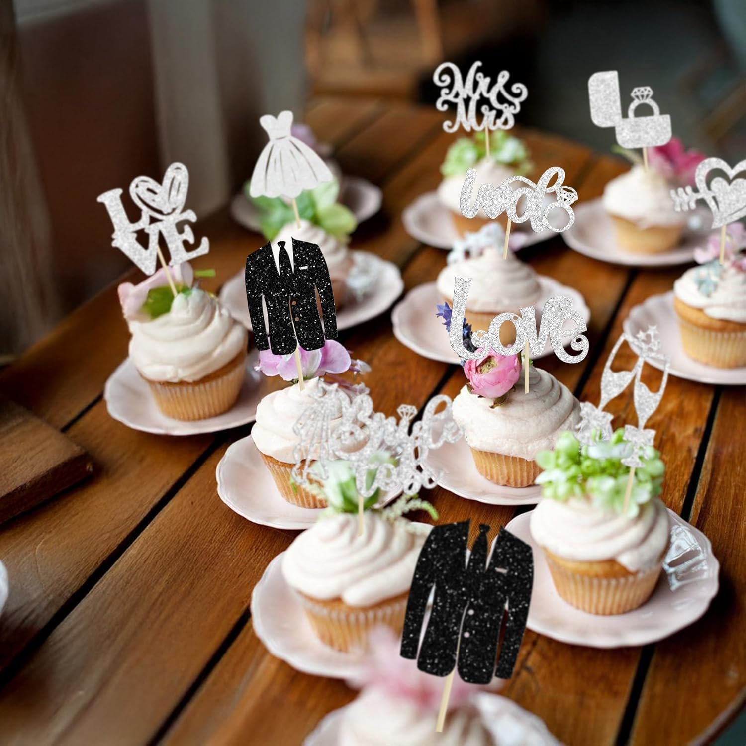 Wholesale 30Pcs Glitter Diamond Ring Bride to Be Cupcake Toppers Love I Do Picks for Miss to Mrs Bridal Shower Wedding Engagement Bachelorette Party Decorations Silver Supplier