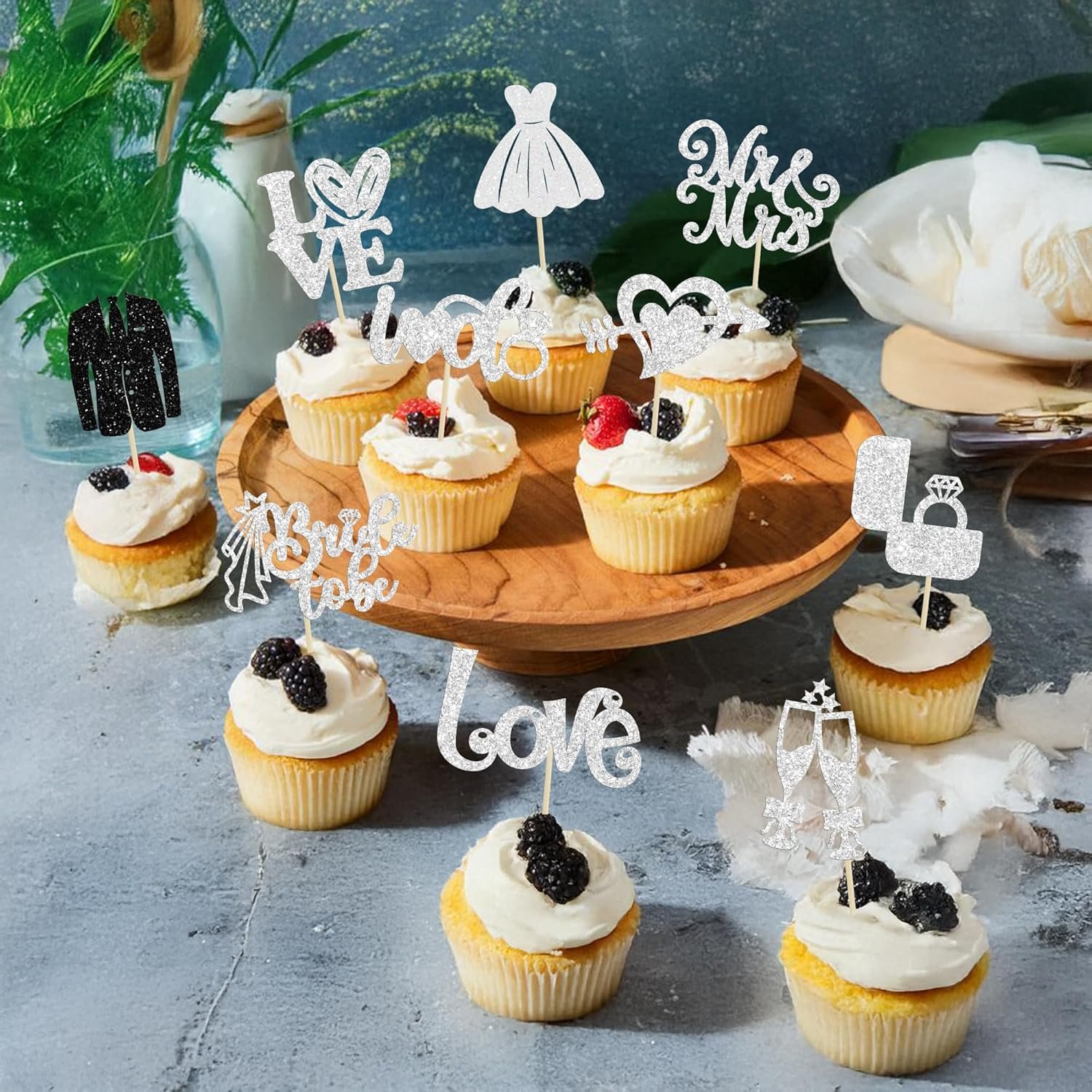 Wholesale 30Pcs Glitter Diamond Ring Bride to Be Cupcake Toppers Love I Do Picks for Miss to Mrs Bridal Shower Wedding Engagement Bachelorette Party Decorations Silver Supplier