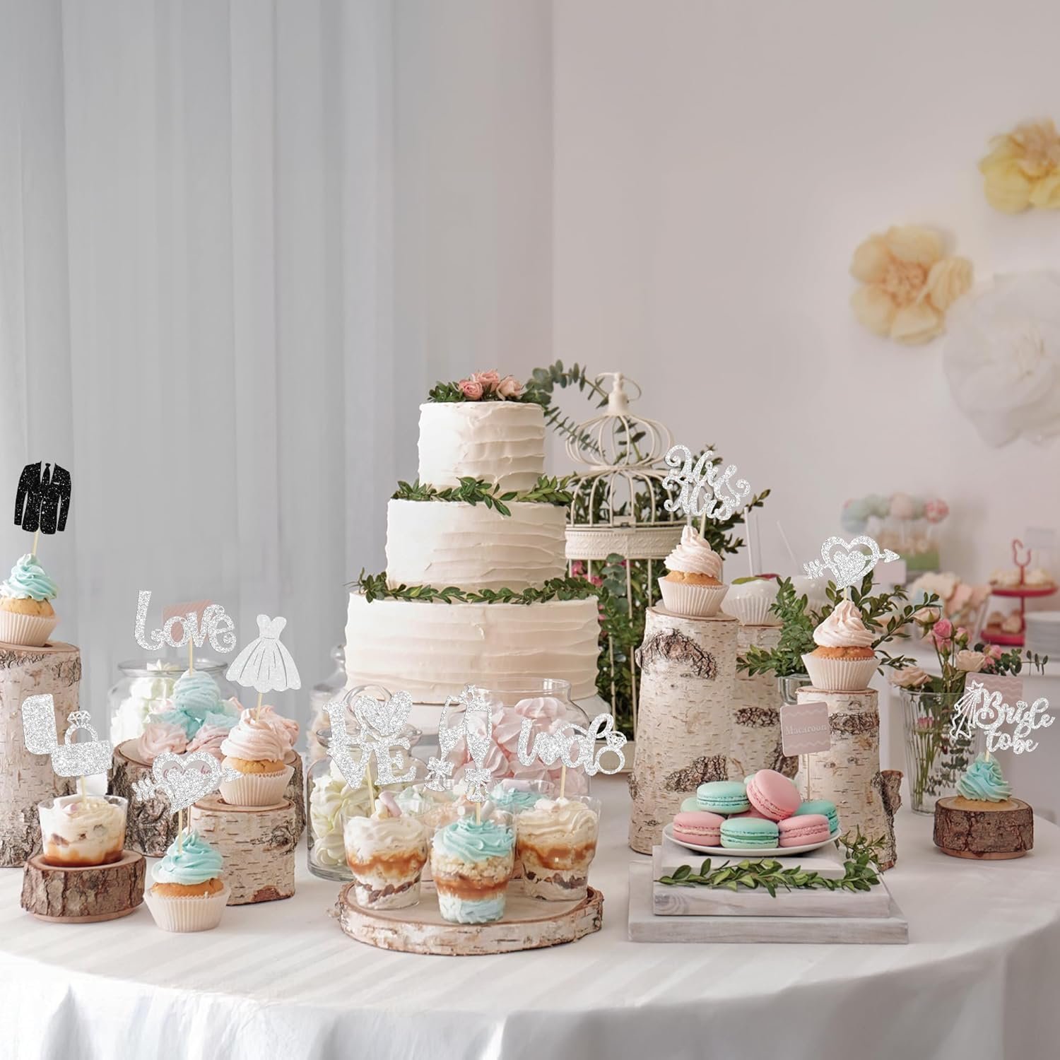 Wholesale 30Pcs Glitter Diamond Ring Bride to Be Cupcake Toppers Love I Do Picks for Miss to Mrs Bridal Shower Wedding Engagement Bachelorette Party Decorations Silver Supplier