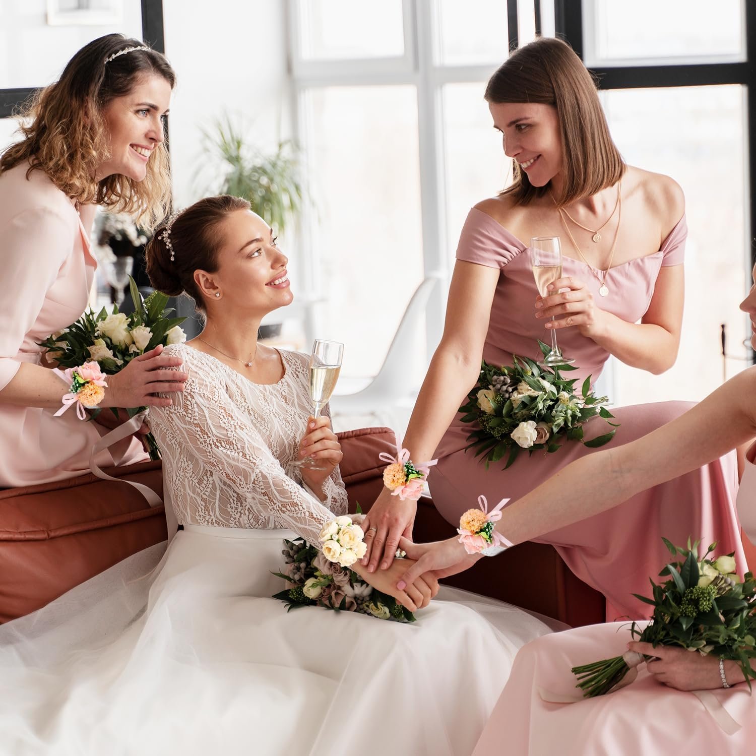 Wholesale 24 Pcs Silver Floral Wrist Corsage Bands Bracelets DIY Accessories for Wedding Prom Ceremony Anniversary Bridal Shower Beach Party Supplier