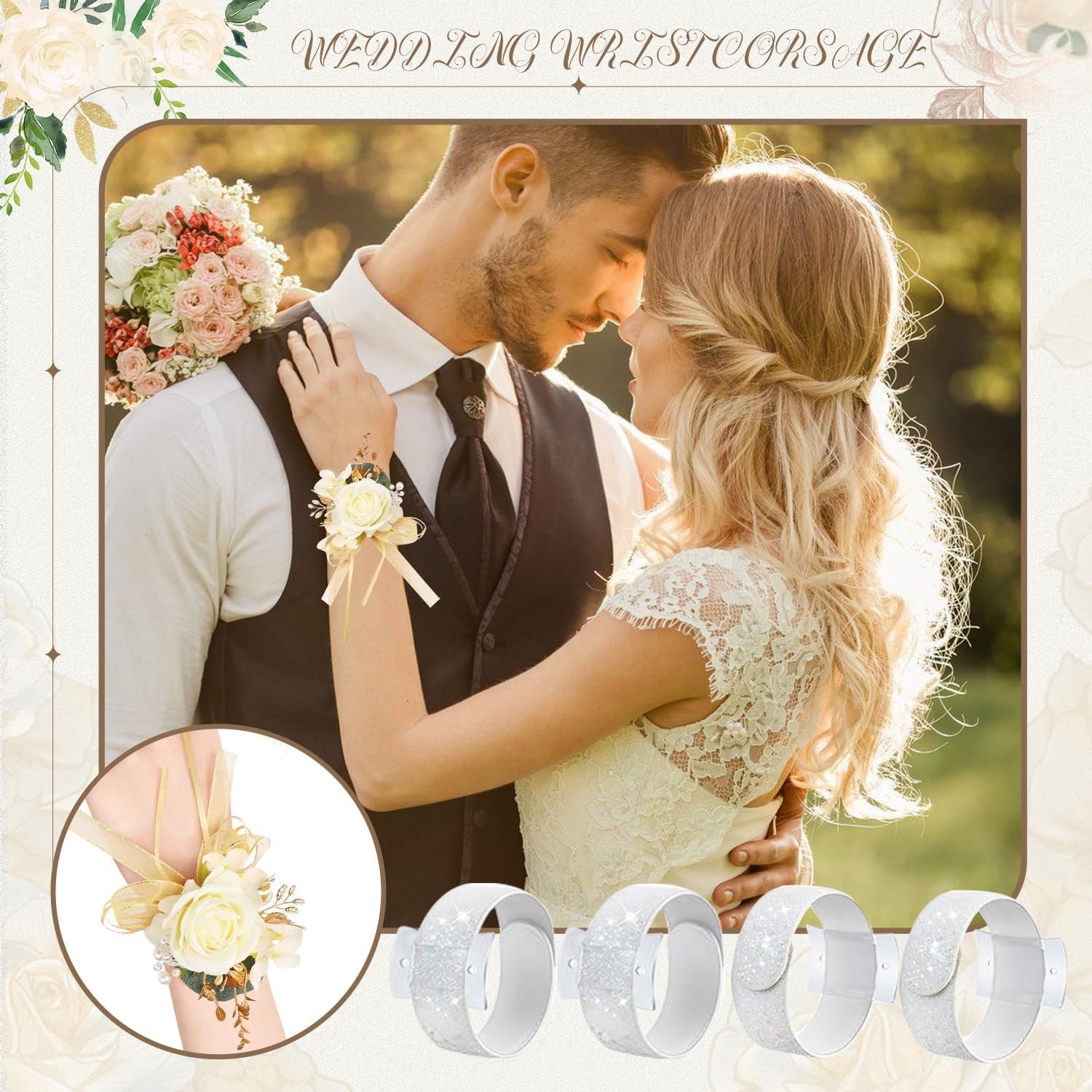 Wholesale 24 Pcs Silver Floral Wrist Corsage Bands Bracelets DIY Accessories for Wedding Prom Ceremony Anniversary Bridal Shower Beach Party Supplier