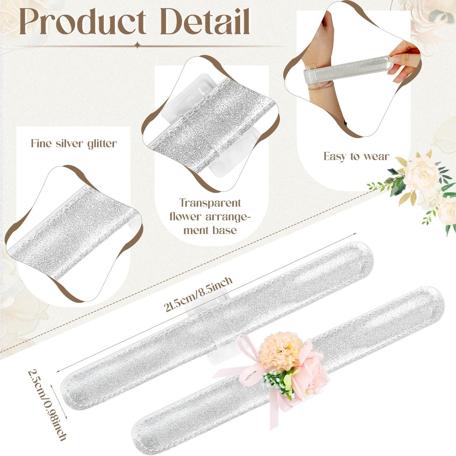 Wholesale 24 Pcs Silver Floral Wrist Corsage Bands Bracelets DIY Accessories for Wedding Prom Ceremony Anniversary Bridal Shower Beach Party Supplier