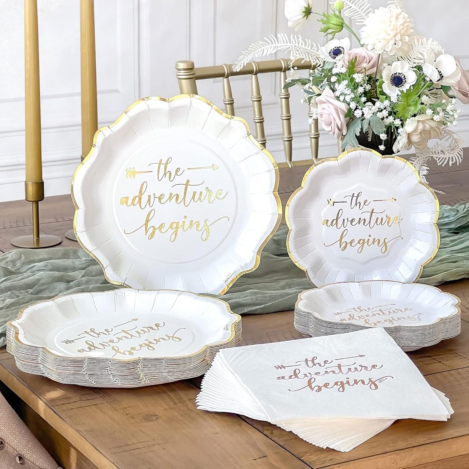 Wholesale The Adventure Begins Wedding Paper Plates and Napkins Set 72 Piece Disposable Party Tableware for 24 Guests Bridal Shower Decorations Engagement Party Decor Supplier