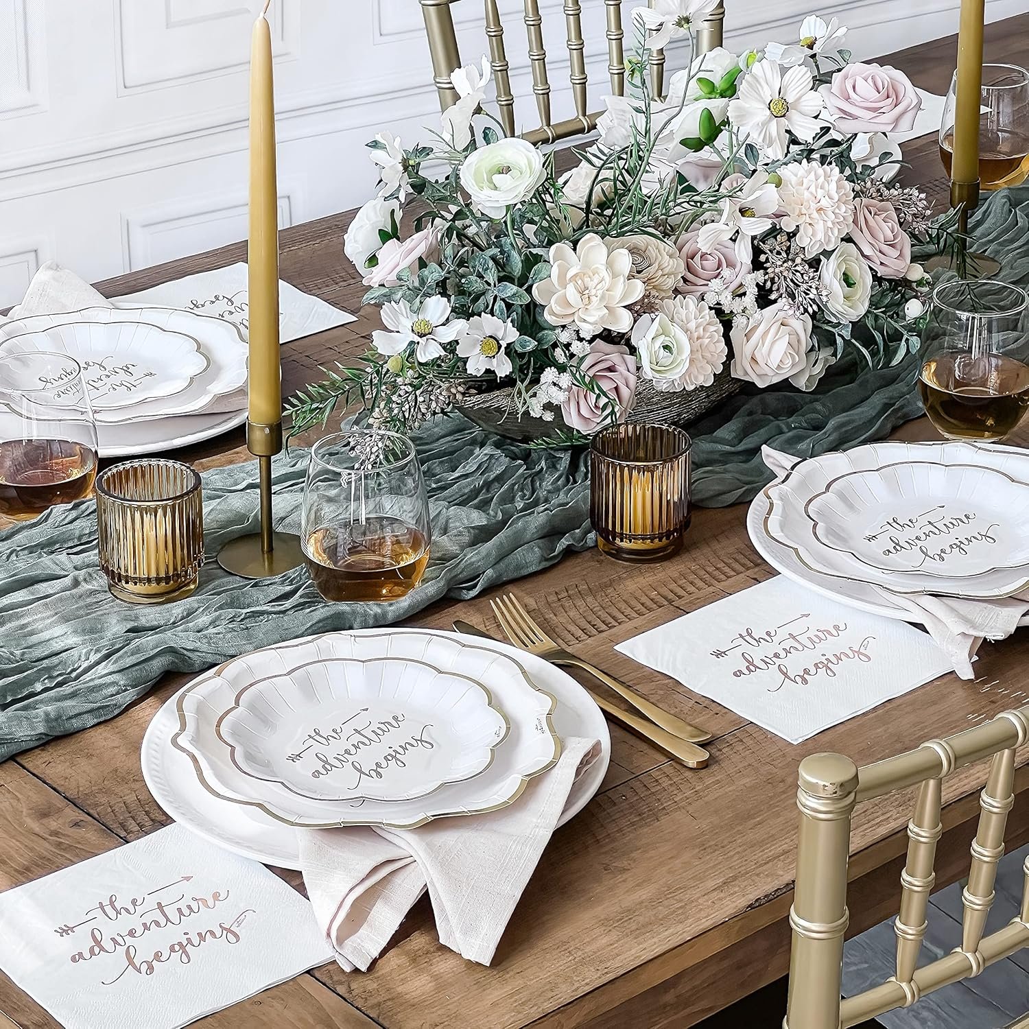 Wholesale The Adventure Begins Wedding Paper Plates and Napkins Set 72 Piece Disposable Party Tableware for 24 Guests Bridal Shower Decorations Engagement Party Decor Supplier