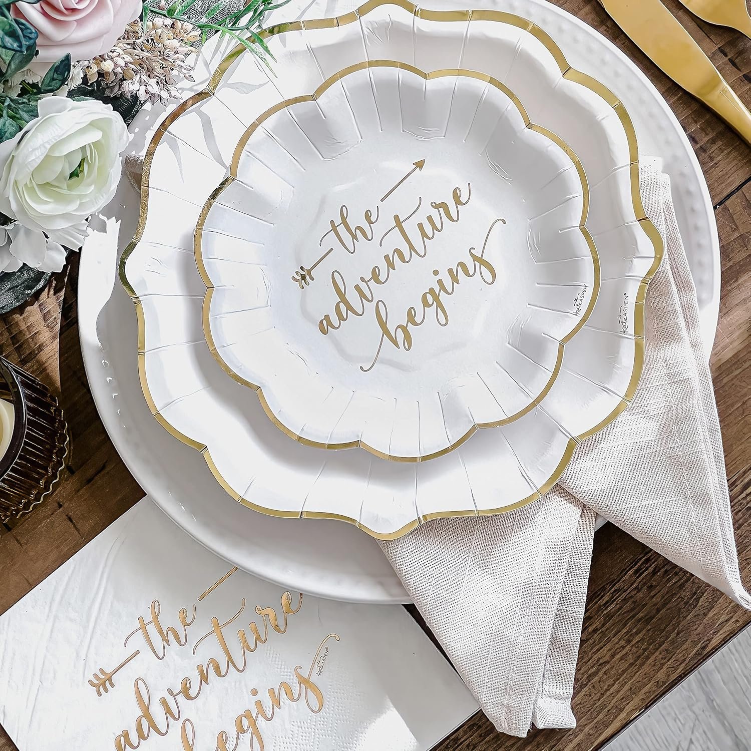 Wholesale The Adventure Begins Wedding Paper Plates and Napkins Set 72 Piece Disposable Party Tableware for 24 Guests Bridal Shower Decorations Engagement Party Decor Supplier