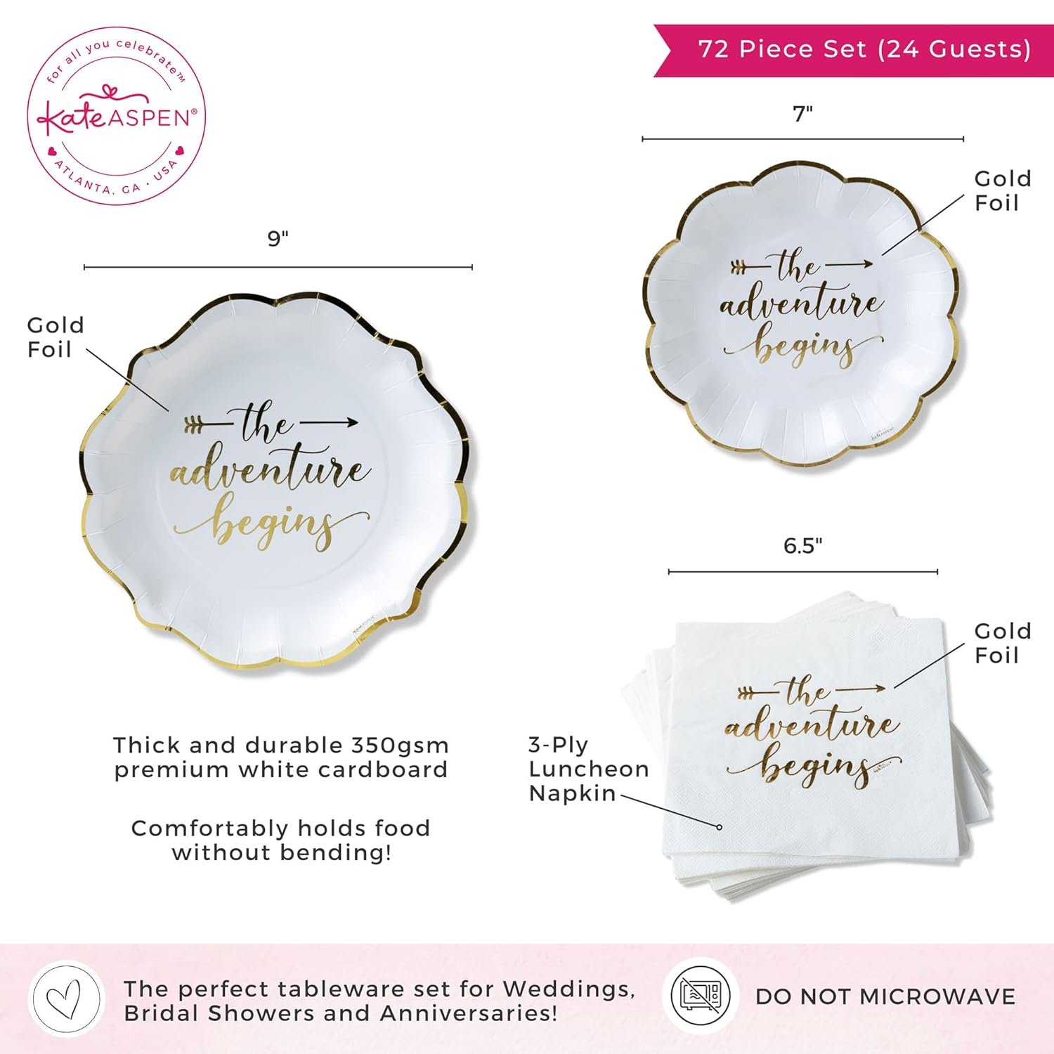 Wholesale The Adventure Begins Wedding Paper Plates and Napkins Set 72 Piece Disposable Party Tableware for 24 Guests Bridal Shower Decorations Engagement Party Decor Supplier