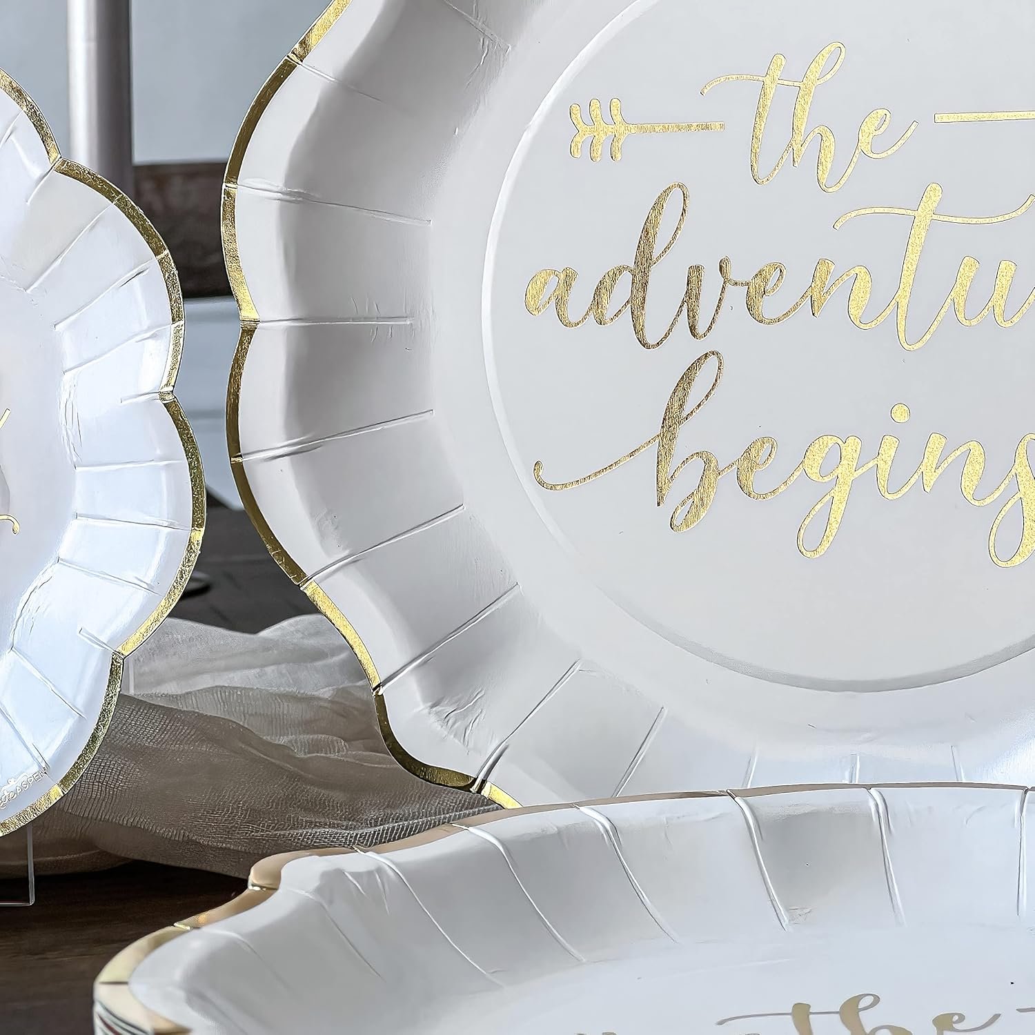 Wholesale The Adventure Begins Wedding Paper Plates and Napkins Set 72 Piece Disposable Party Tableware for 24 Guests Bridal Shower Decorations Engagement Party Decor Supplier