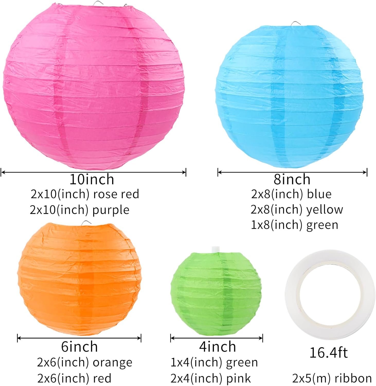 Wholesale 16 Pcs Colorful Multi-Color Hanging Paper Lanterns for Party Classroom Wedding Home Decor in 4 6 8 10 Inch Sizes Supplier
