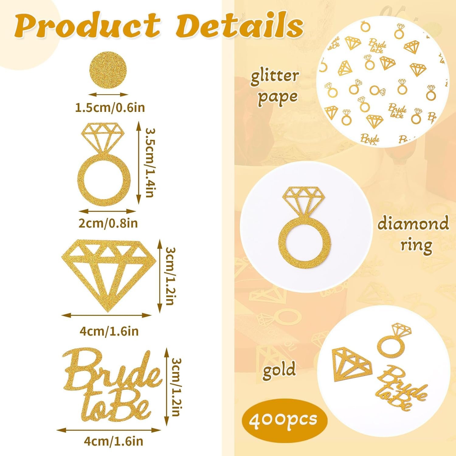 Wholesale Gold Wedding Confetti Bridal Shower Decorations Bride to Be Diamond Ring Circle Glitter Paper for Bachelorette Engagement Party Table Scatter Supplier