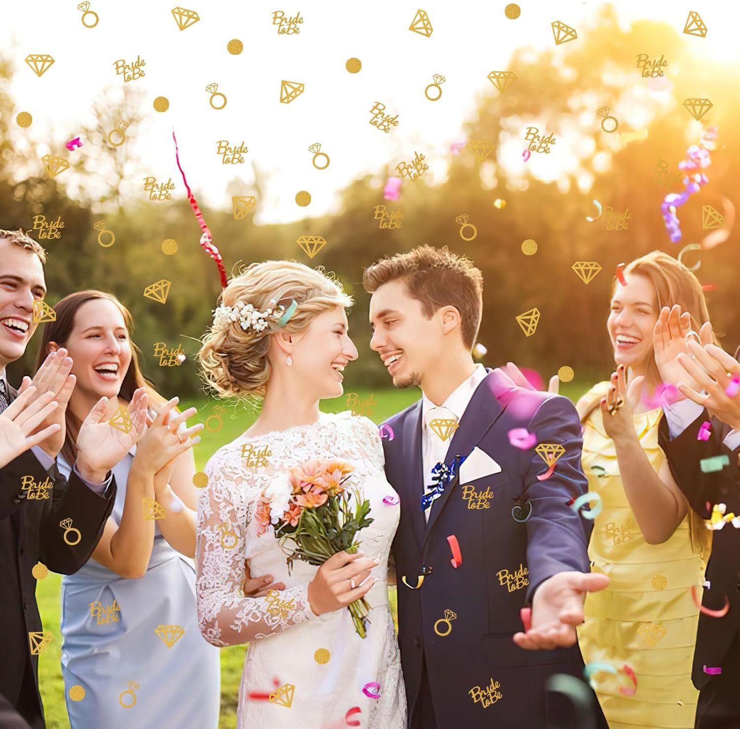 Wholesale Gold Wedding Confetti Bridal Shower Decorations Bride to Be Diamond Ring Circle Glitter Paper for Bachelorette Engagement Party Table Scatter Supplier