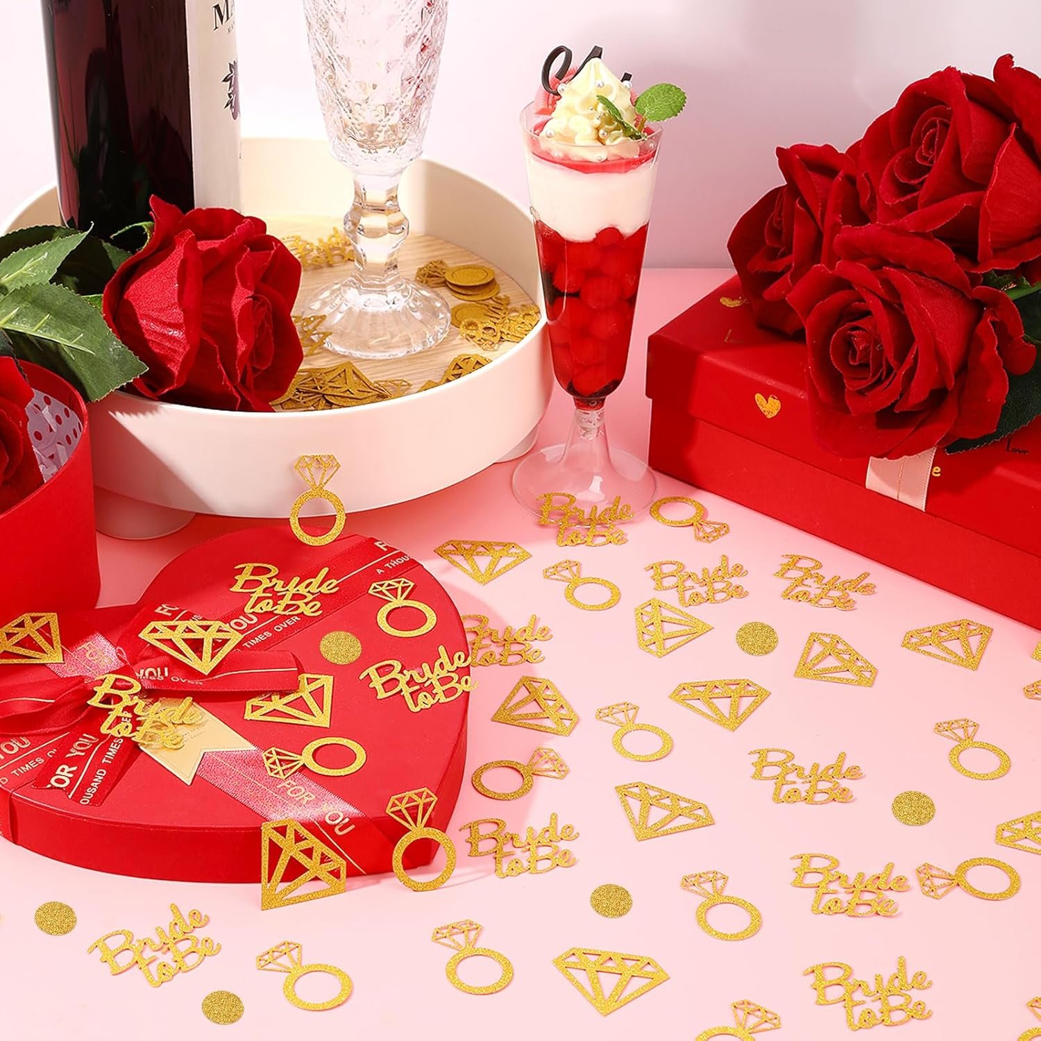 Wholesale Gold Wedding Confetti Bridal Shower Decorations Bride to Be Diamond Ring Circle Glitter Paper for Bachelorette Engagement Party Table Scatter Supplier