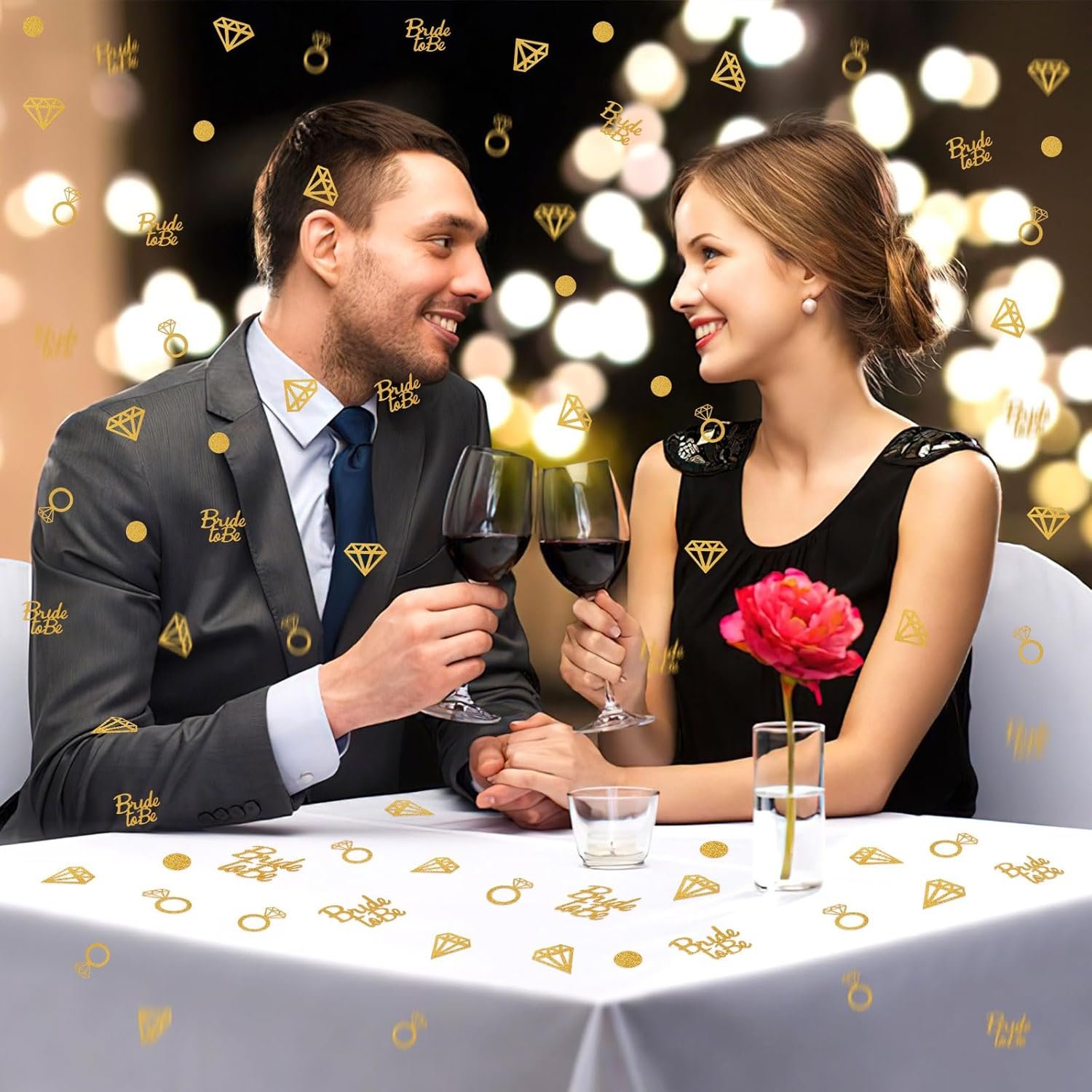 Wholesale Gold Wedding Confetti Bridal Shower Decorations Bride to Be Diamond Ring Circle Glitter Paper for Bachelorette Engagement Party Table Scatter Supplier