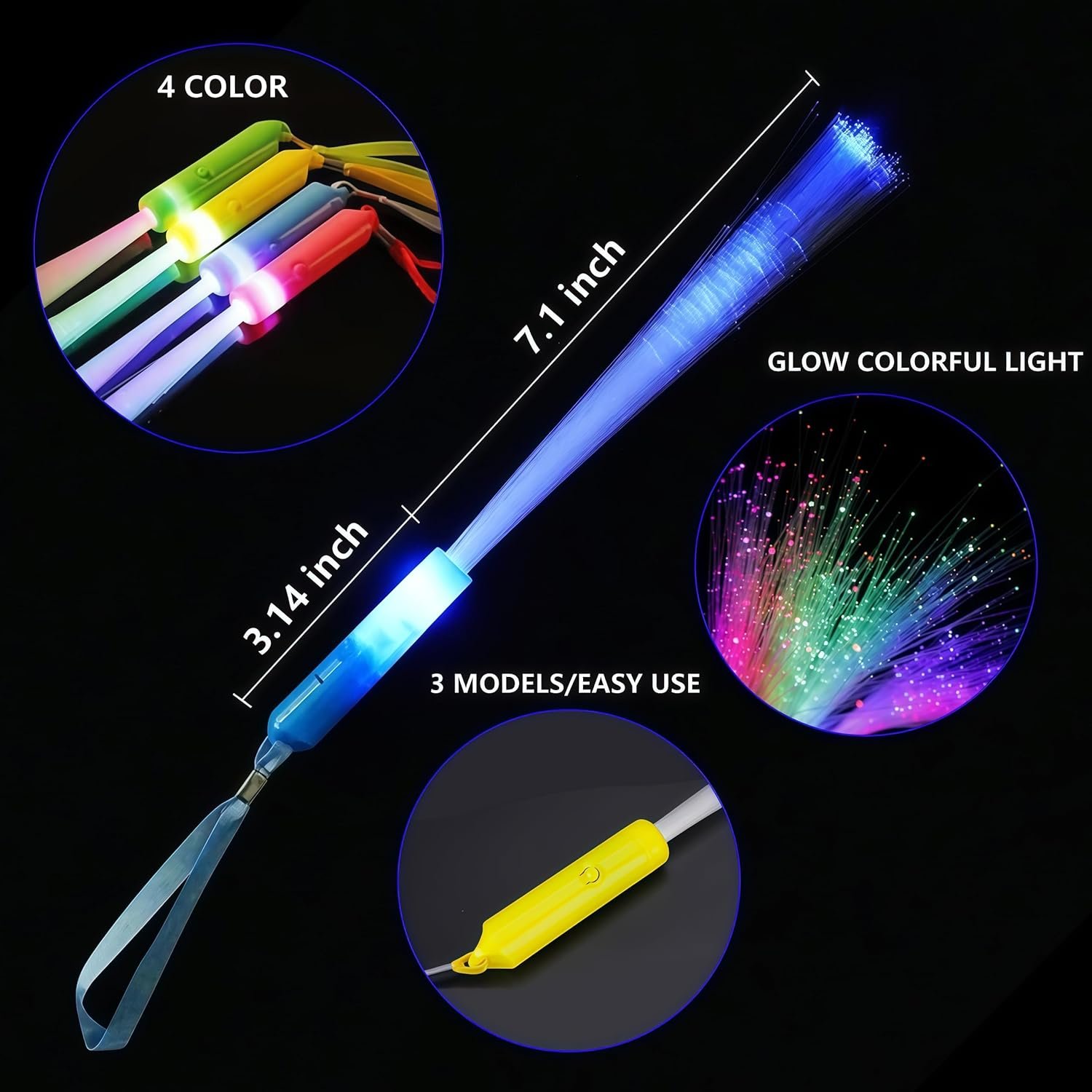 Wholesale 12PC Glow Fiber Optic LED Light Up Wands 4 Color Neon Glow in the Dark Party Favors for Thanksgiving Xmas Holidays Birthdays Concerts Supplier