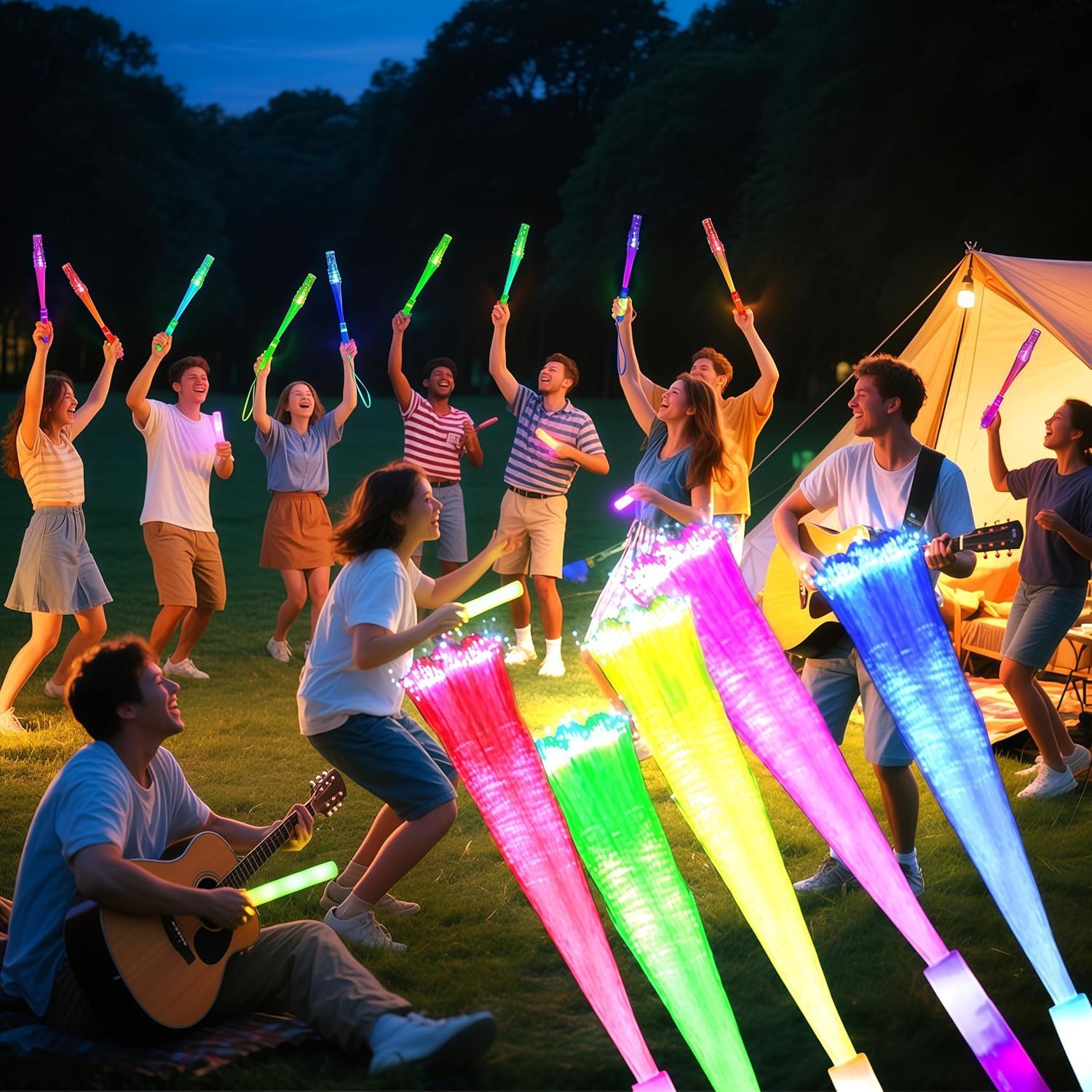 Wholesale 12PC Glow Fiber Optic LED Light Up Wands 4 Color Neon Glow in the Dark Party Favors for Thanksgiving Xmas Holidays Birthdays Concerts Supplier