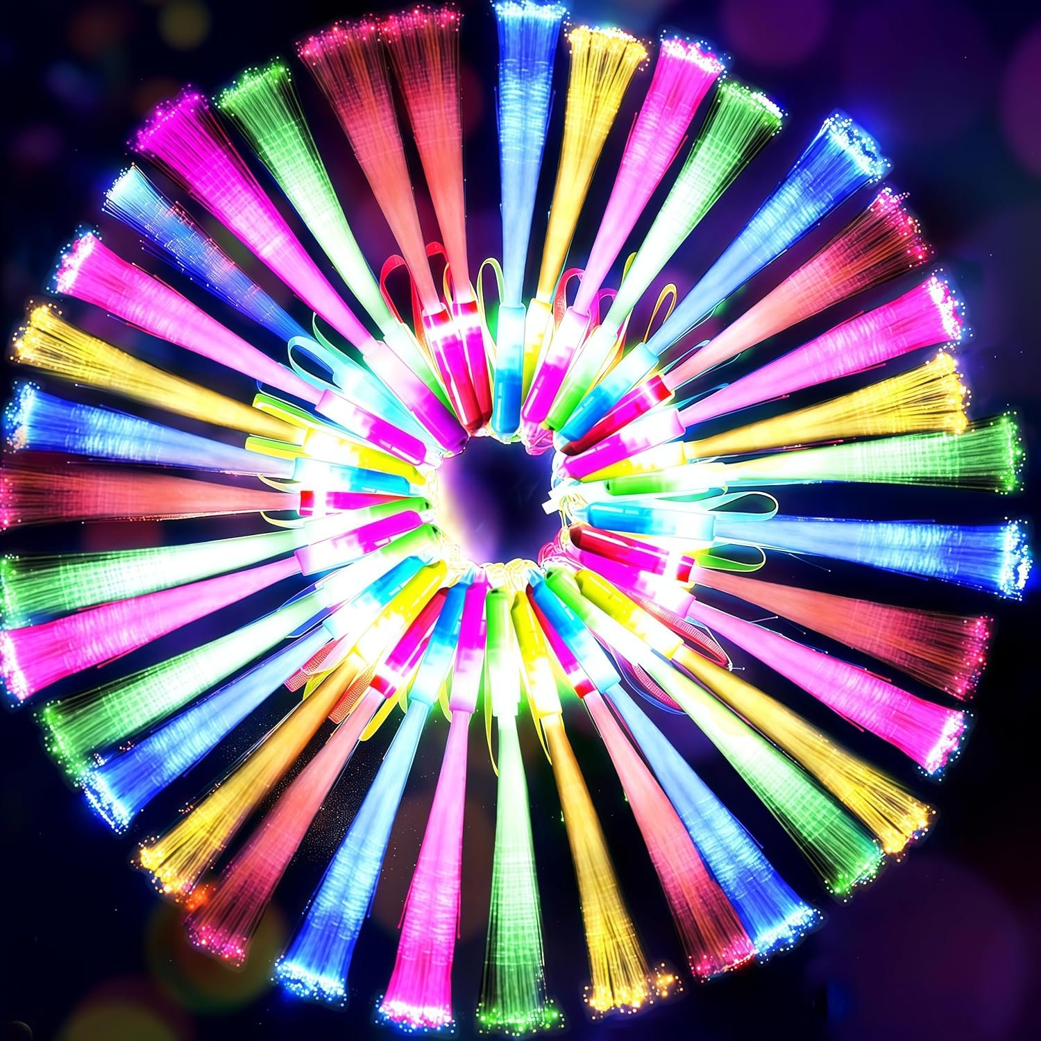 Wholesale 12PC Glow Fiber Optic LED Light Up Wands 4 Color Neon Glow in the Dark Party Favors for Thanksgiving Xmas Holidays Birthdays Concerts Supplier