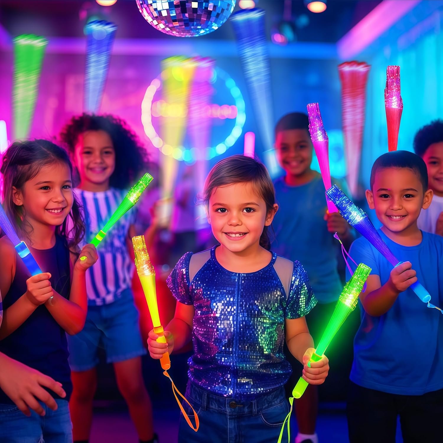 Wholesale 12PC Glow Fiber Optic LED Light Up Wands 4 Color Neon Glow in the Dark Party Favors for Thanksgiving Xmas Holidays Birthdays Concerts Supplier