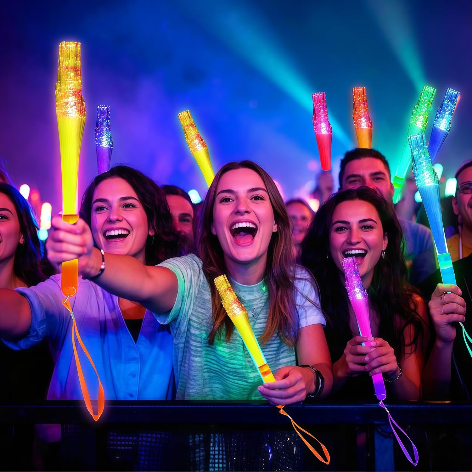 Wholesale 12PC Glow Fiber Optic LED Light Up Wands 4 Color Neon Glow in the Dark Party Favors for Thanksgiving Xmas Holidays Birthdays Concerts Supplier