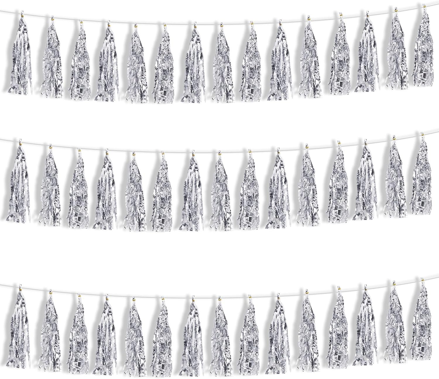 BEISHIDA 3 Packs Silver Metallic Foil Fringe Tassel Garland, Tassels Banner Streamers for New Year Silver Wedding Engagement Graduation Birthday Bridal/Baby Shower Christmas Holiday Party Decoration